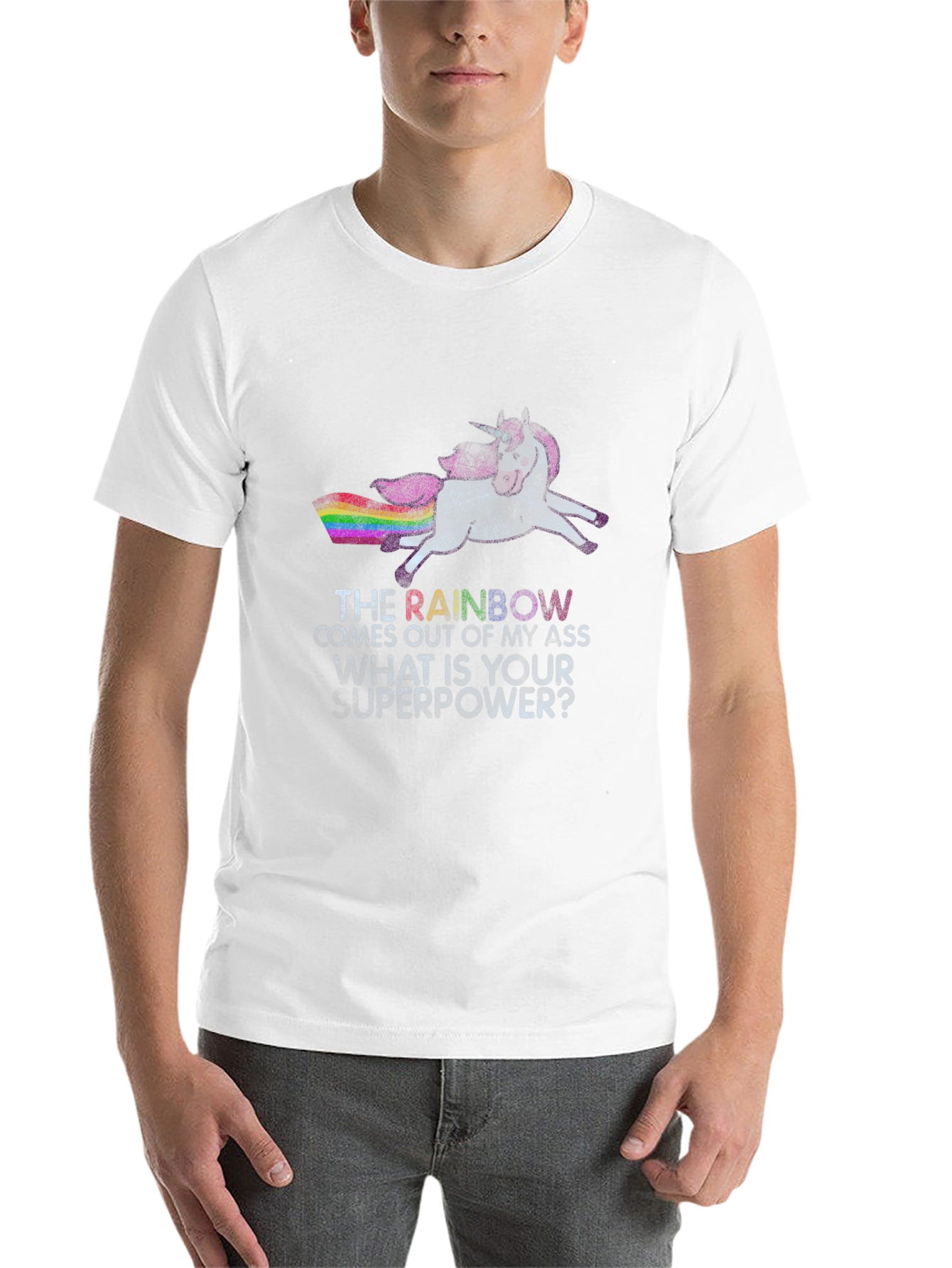 Black Rainbow Unicorn Superpower T-Shirt - Black Cotton Tee view 14