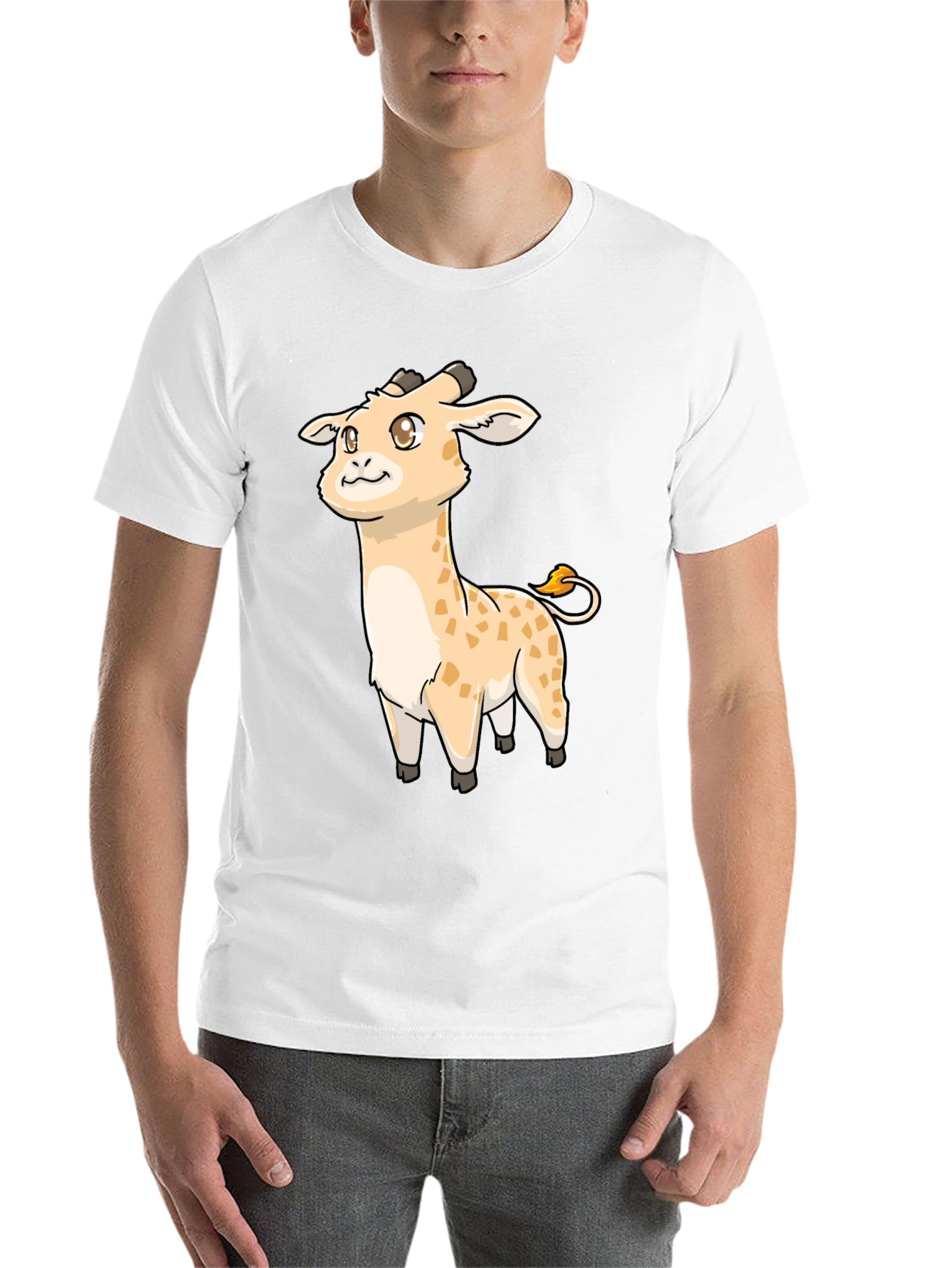 Black Cute Giraffe Cartoon Black T-Shirt view 14