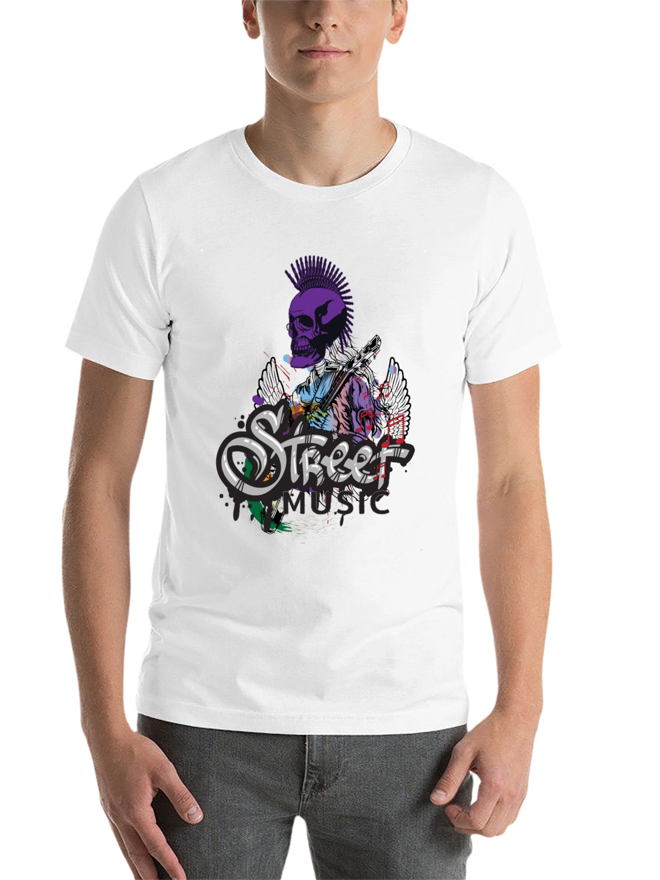 Black Street Music Skull Graphic Tee - Black Cotton T-Shirt view 14