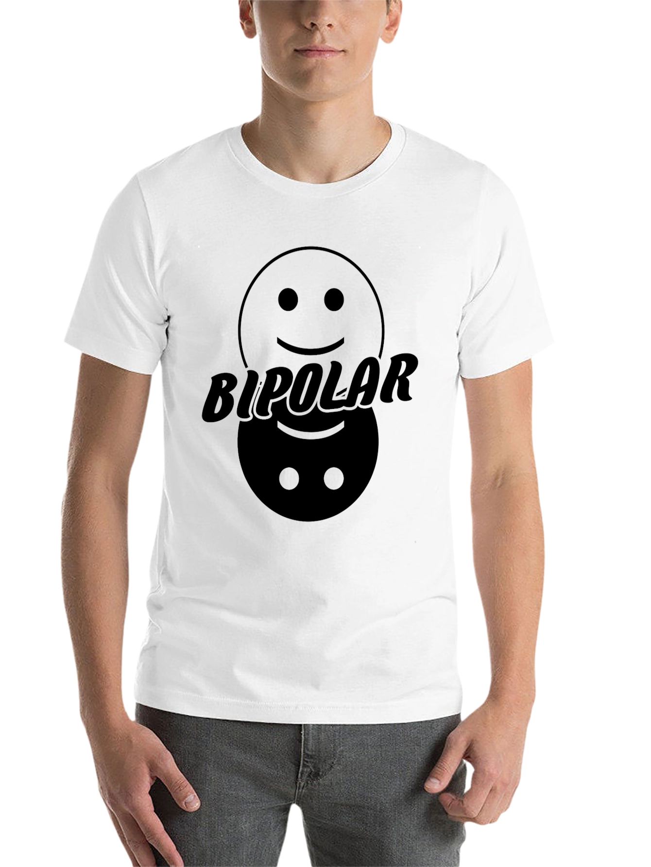 Black Bipolar Graphic T-Shirt: Happy & Sad Faces view 14
