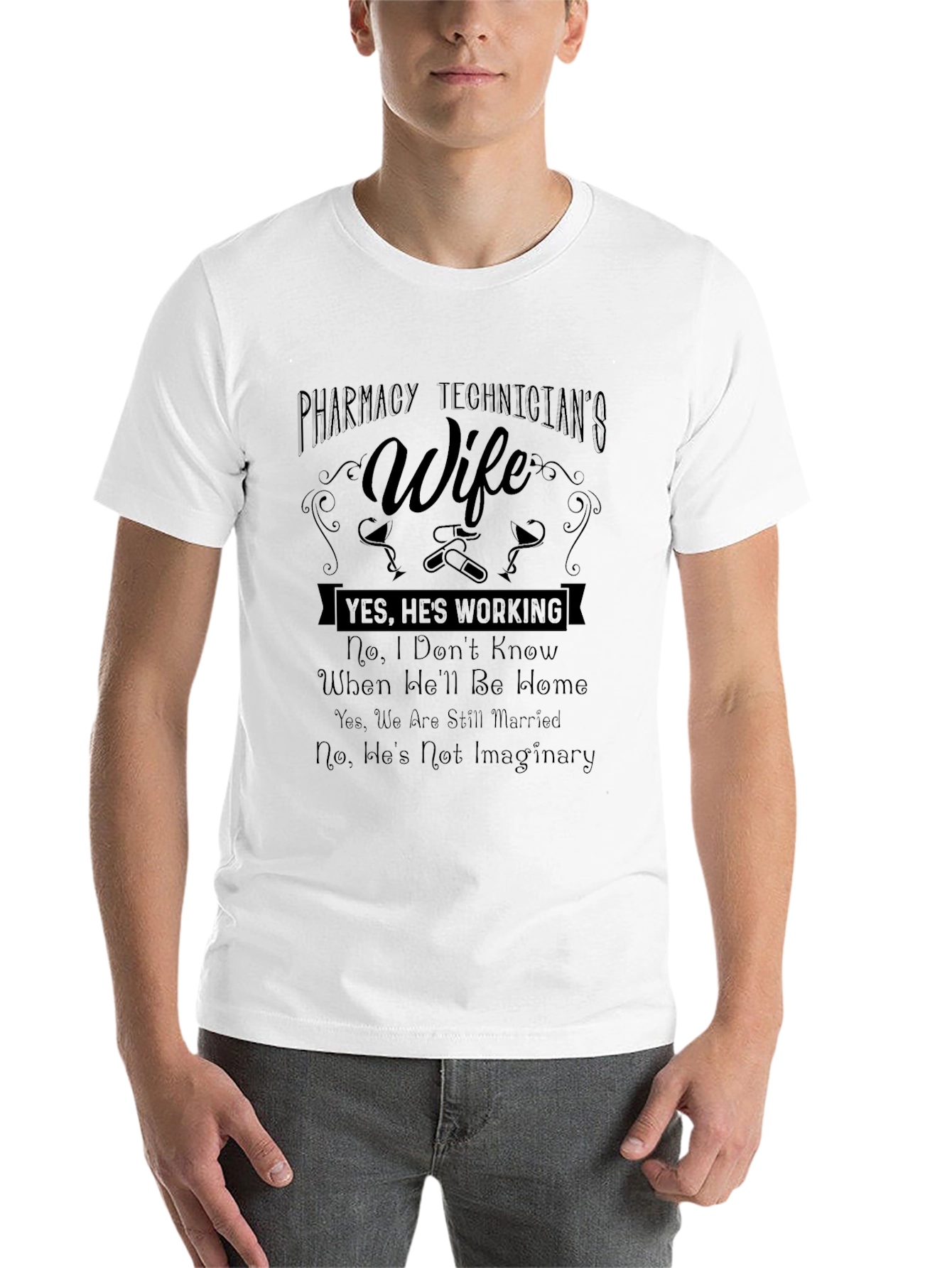 Black Pharmacy Technician's Wife Funny T-Shirt view 14