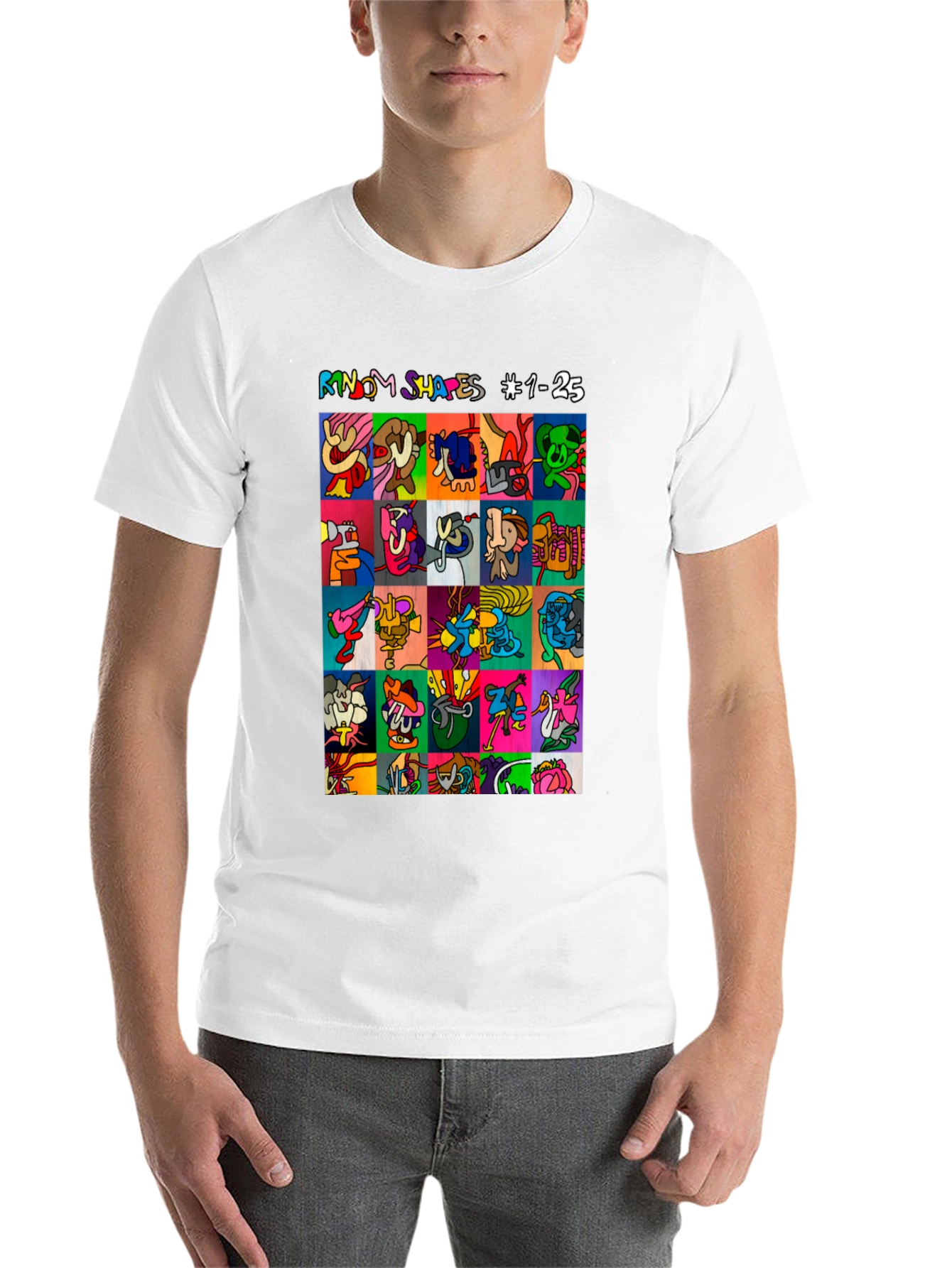 Black Abstract Art T-Shirt: 'Random Shapes' Graphic Tee view 14
