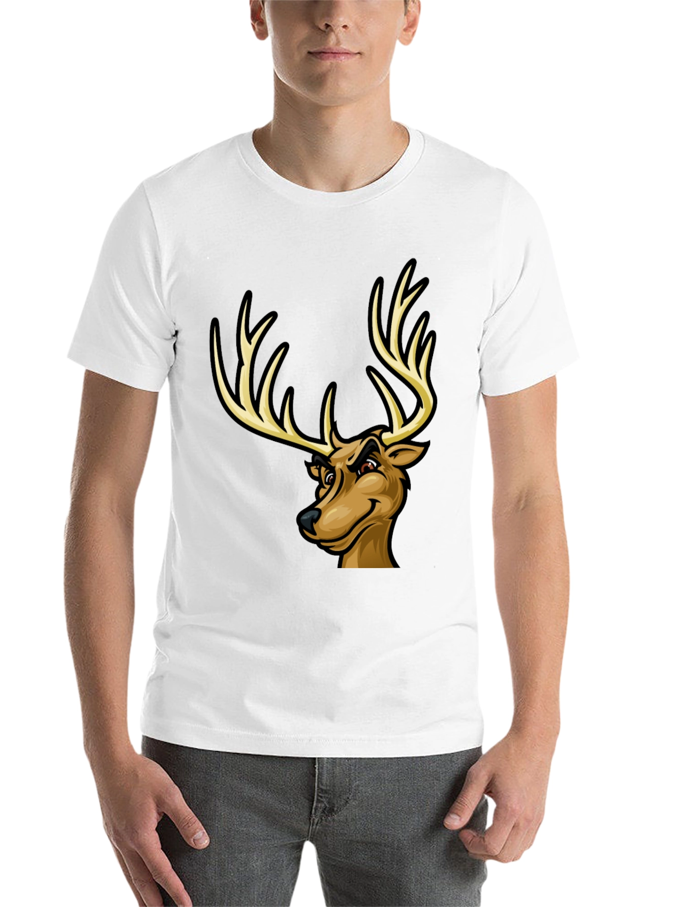 Black Men's Black T-Shirt with Cartoon Deer Graphic view 14