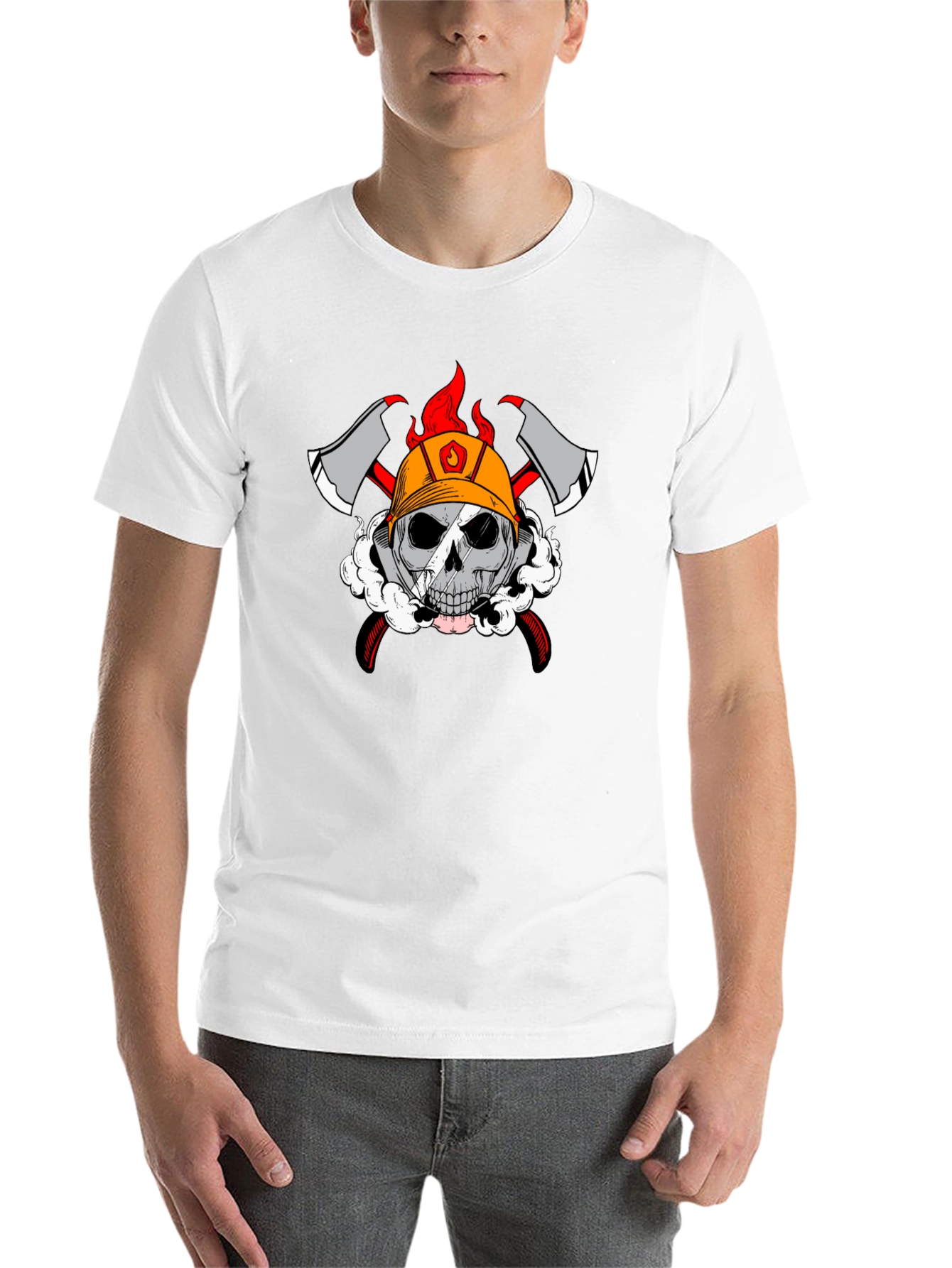 Black Firefighter Skull Graphic T-Shirt view 14