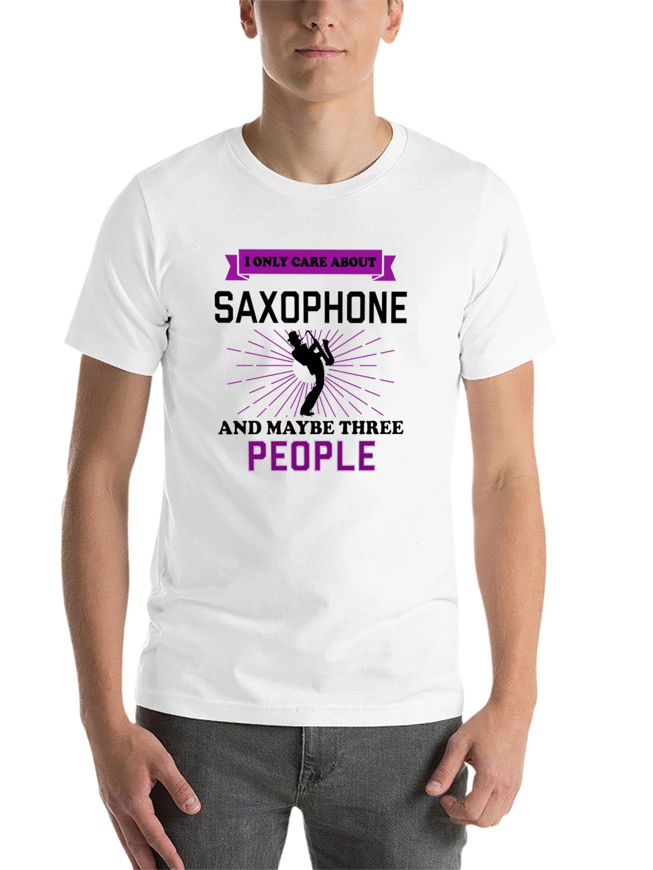 Black Saxophone Lover T-Shirt - I Only Care About Saxophone and Maybe Three People view 14