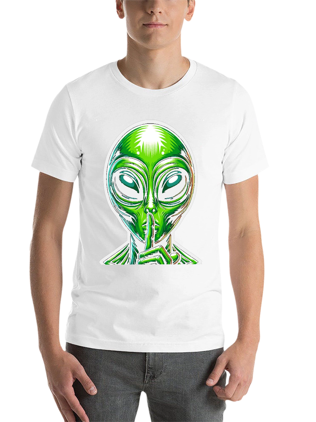 Black Alien Shhh Graphic Tee - Black Cotton Blend Shirt view 14