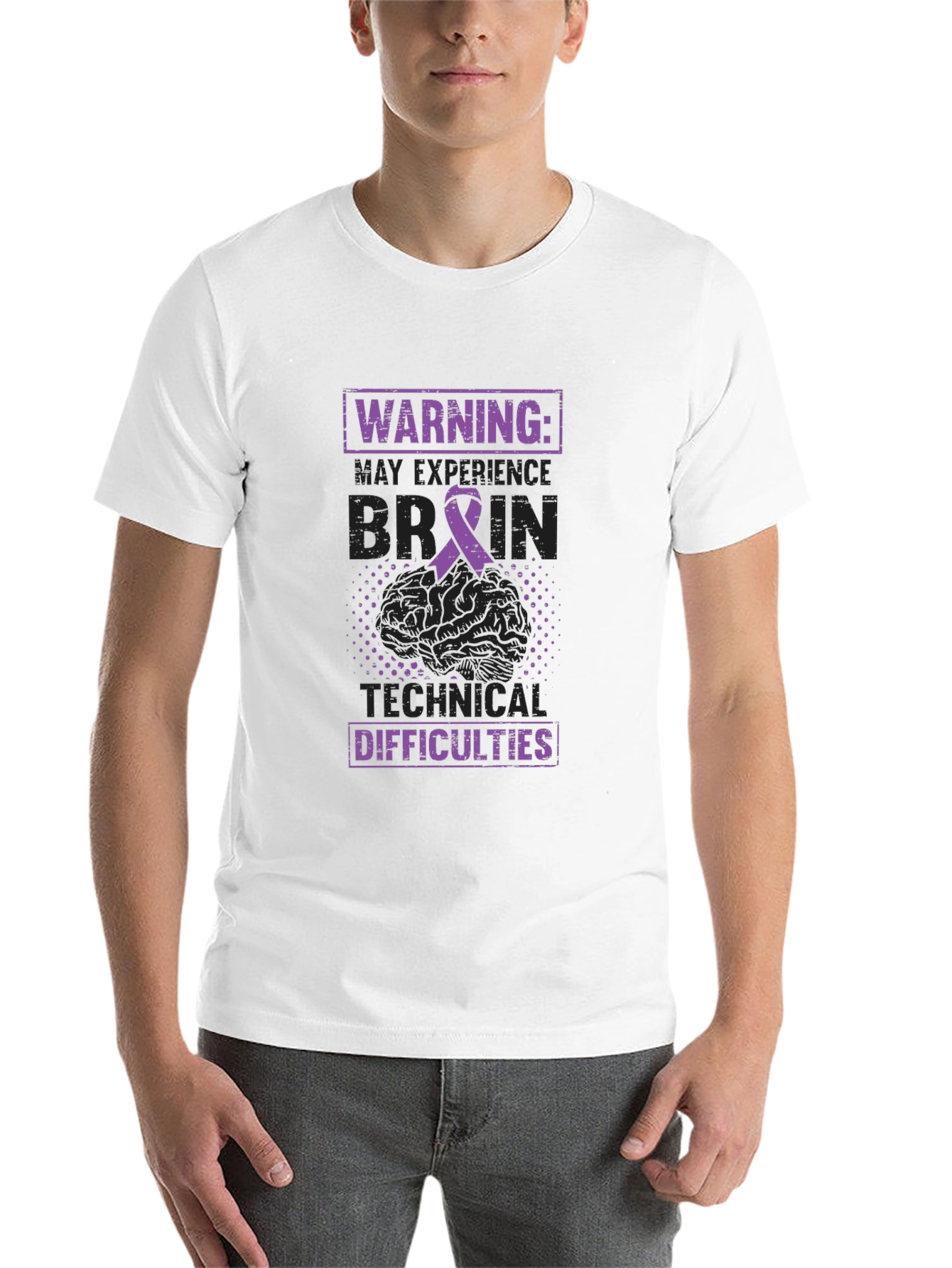 Black Warning Brain Technical Difficulties Awareness Tee view 14