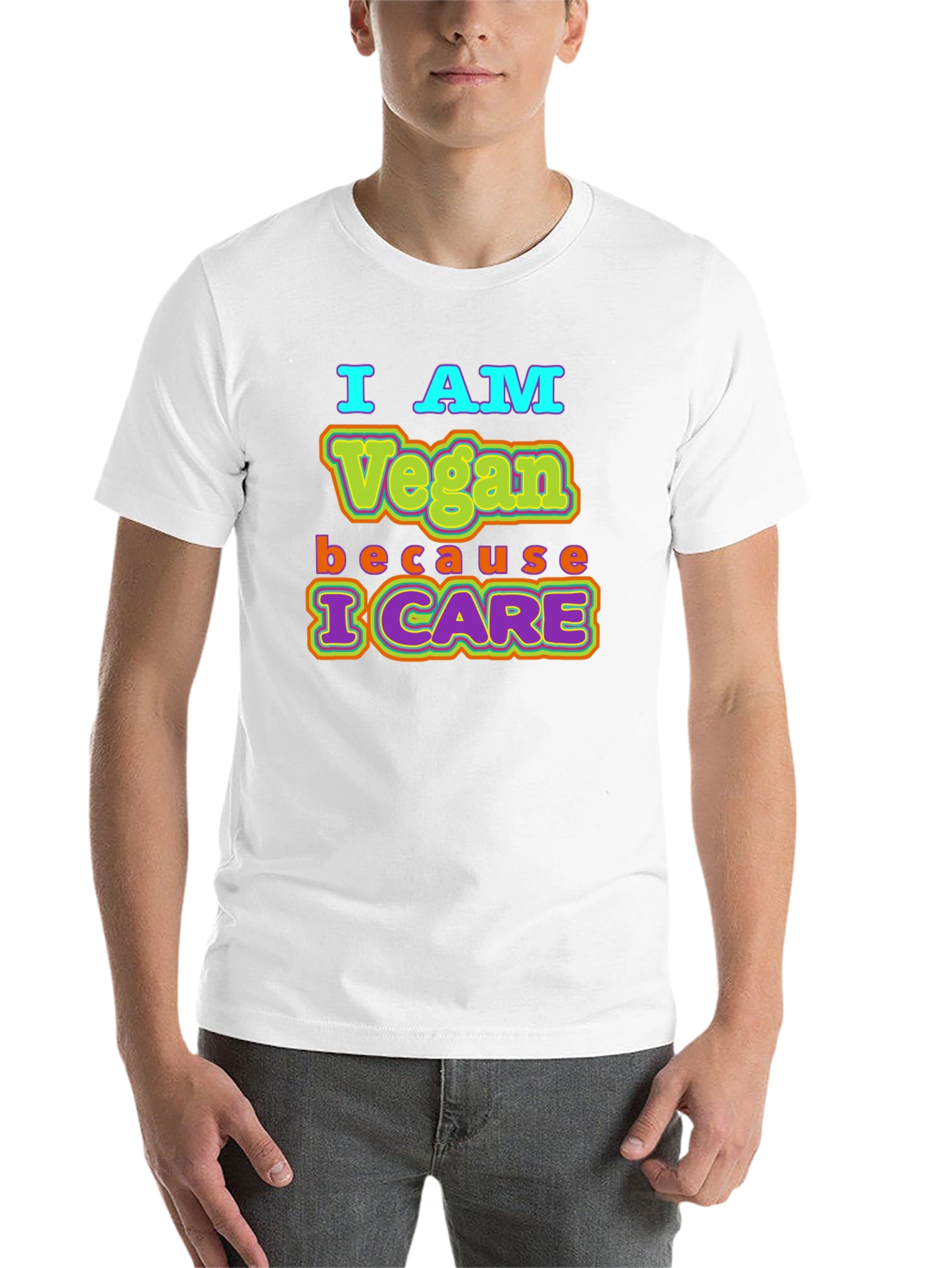 Black I AM Vegan Because I CARE Black T-Shirt view 14