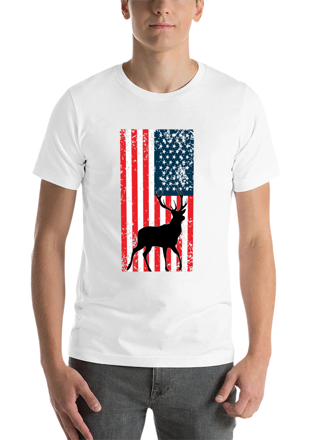 Black American Flag Deer Graphic Tee - Black view 14