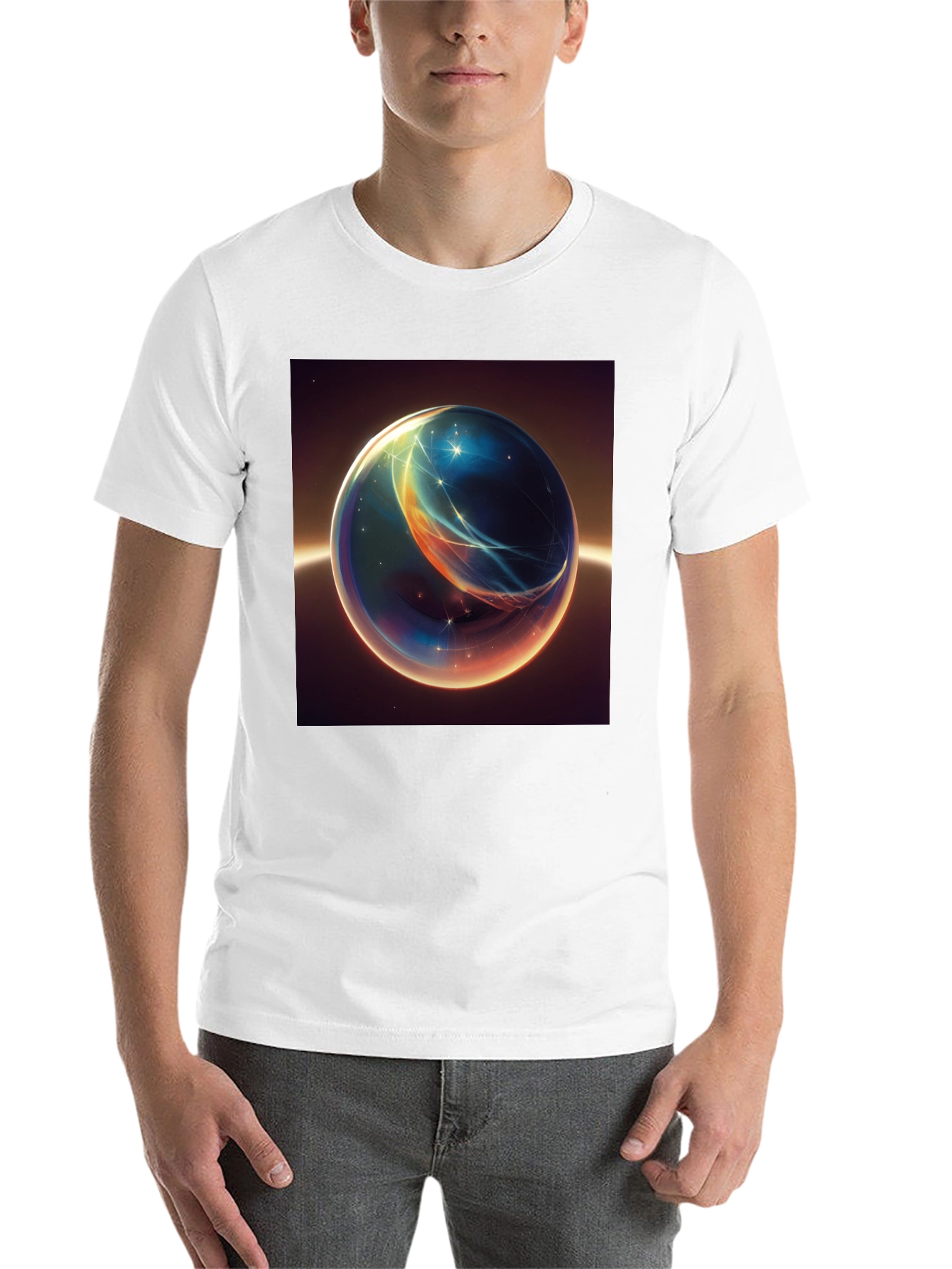 Black Abstract Space Orb Graphic T-Shirt view 14