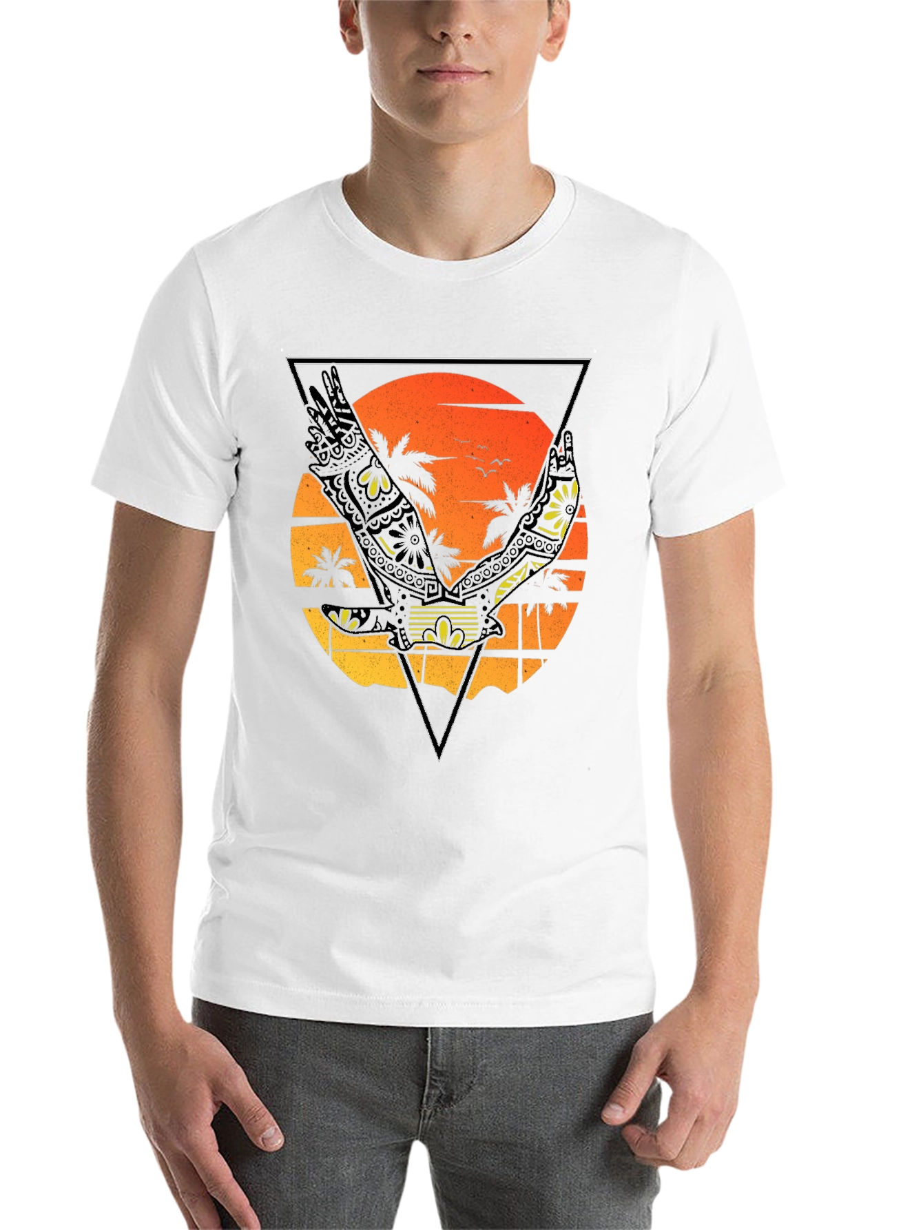 Black Sunset Beach Eagle Graphic T-Shirt view 14