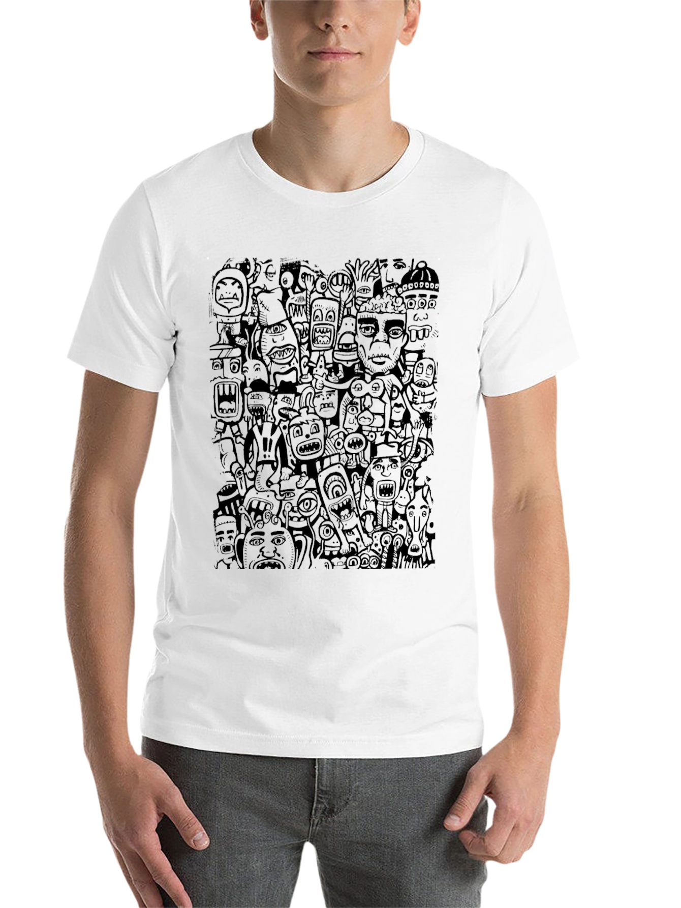 Black Doodle Art Print T-Shirt - Casual Black Tee view 14