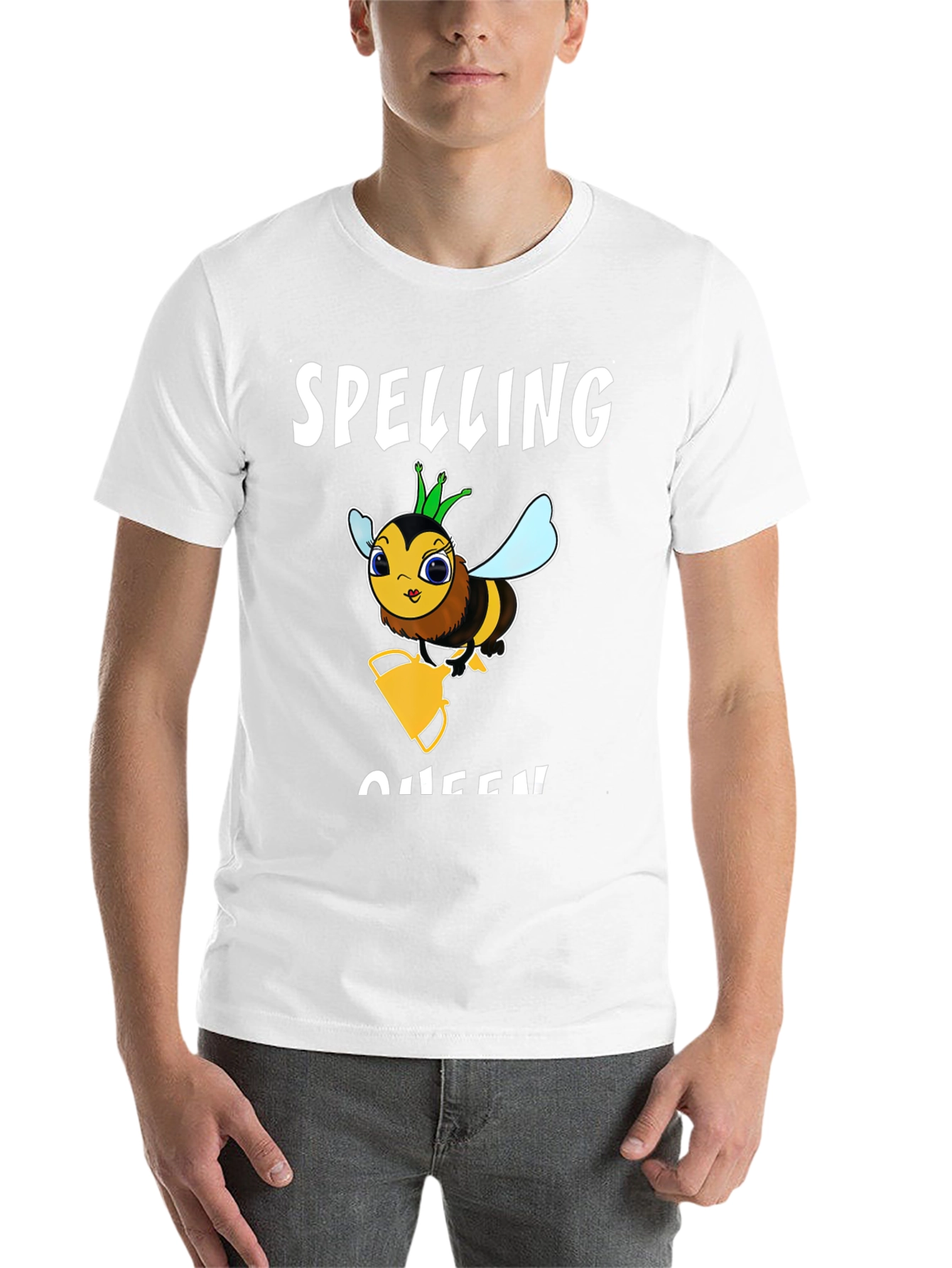 Black Spelling Bee Queen Graphic T-Shirt - Black Cotton Tee view 14