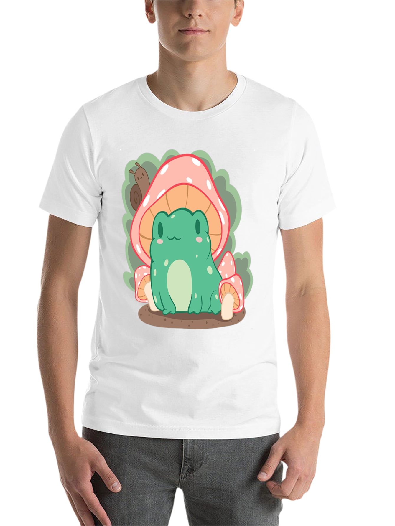 Black Cute Frog Under Mushroom T-Shirt view 14