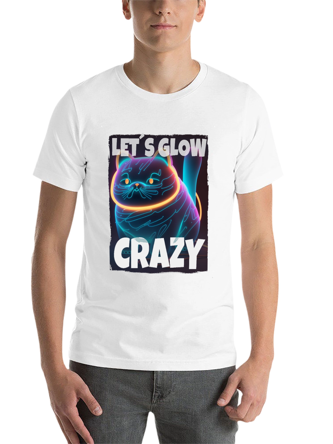 Black Let's Glow Crazy Cat Graphic T-Shirt - Neon Style view 14