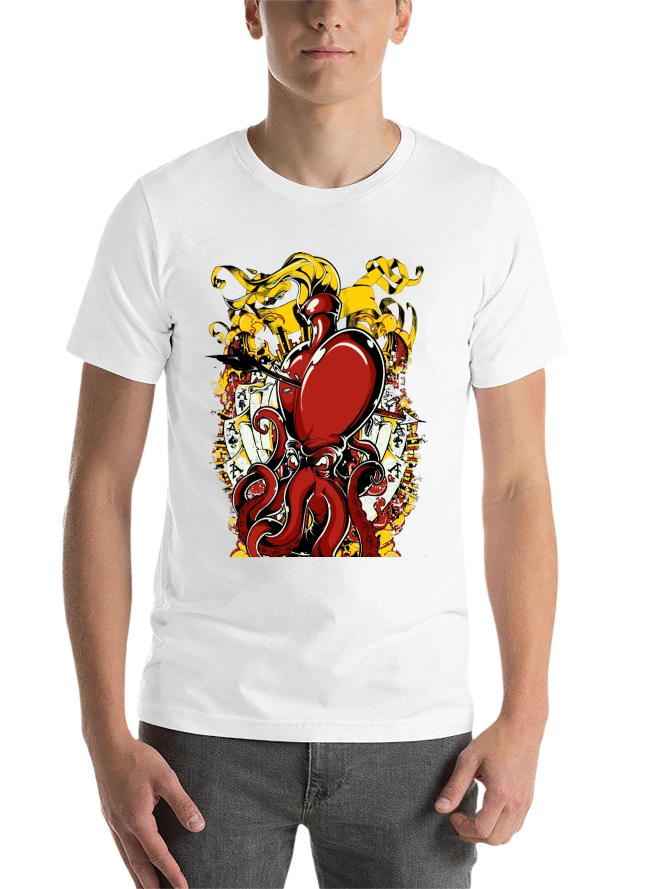 Black Octopus Poker Card Graphic T-Shirt view 14
