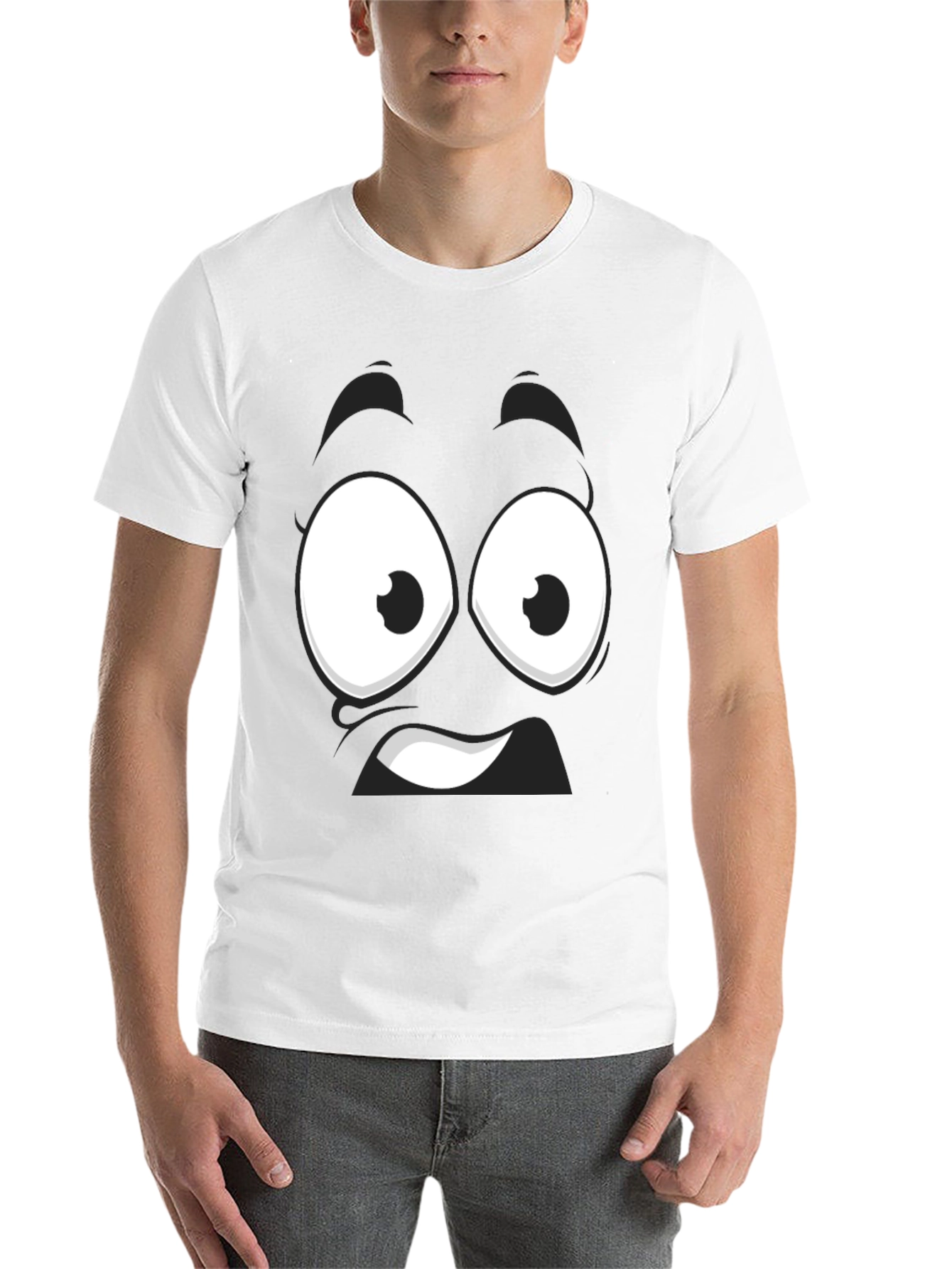 Black Funny Cartoon Face Black T-Shirt view 14