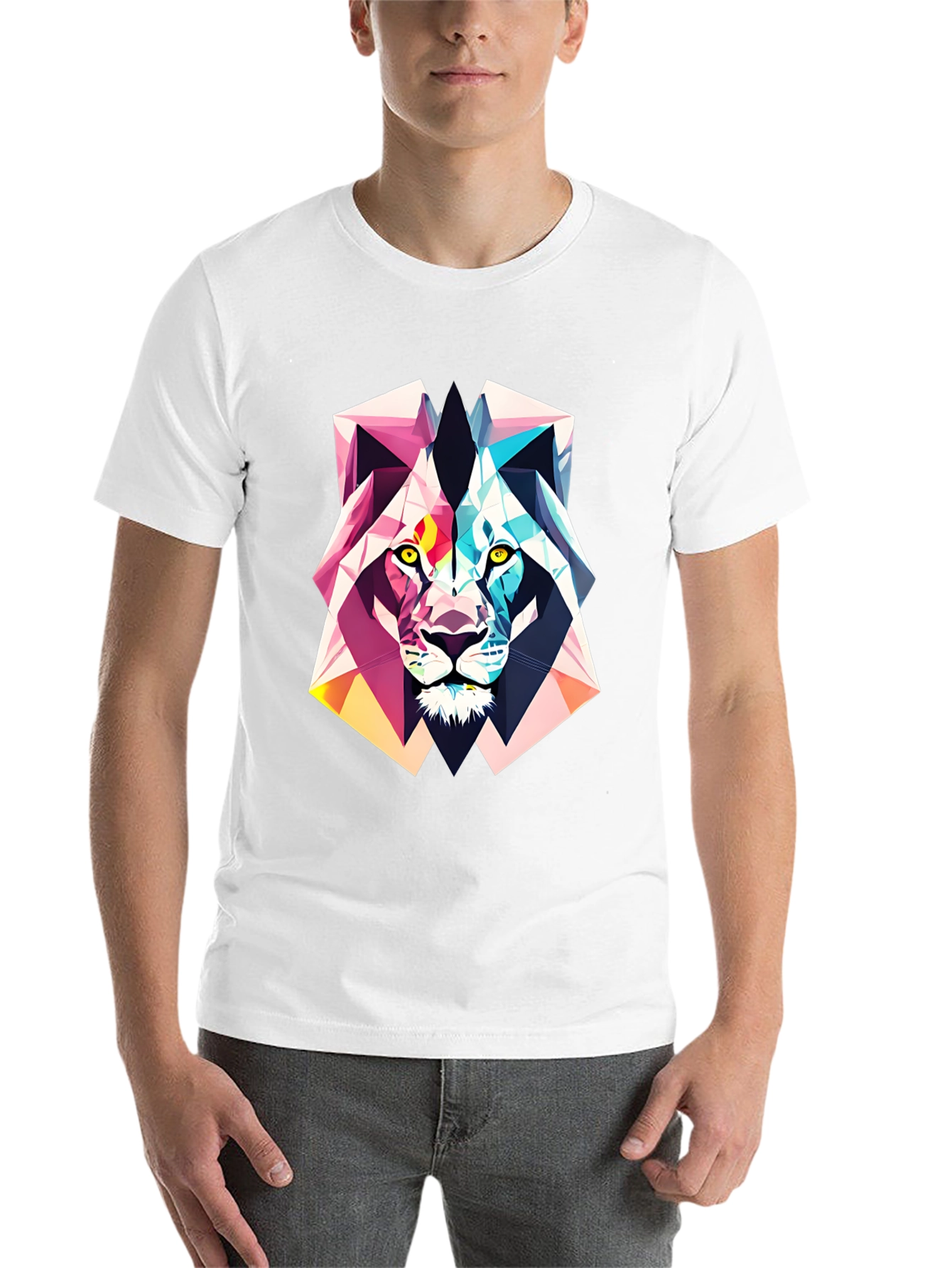 Black Geometric Lion Graphic Tee - Abstract Art Shirt view 14