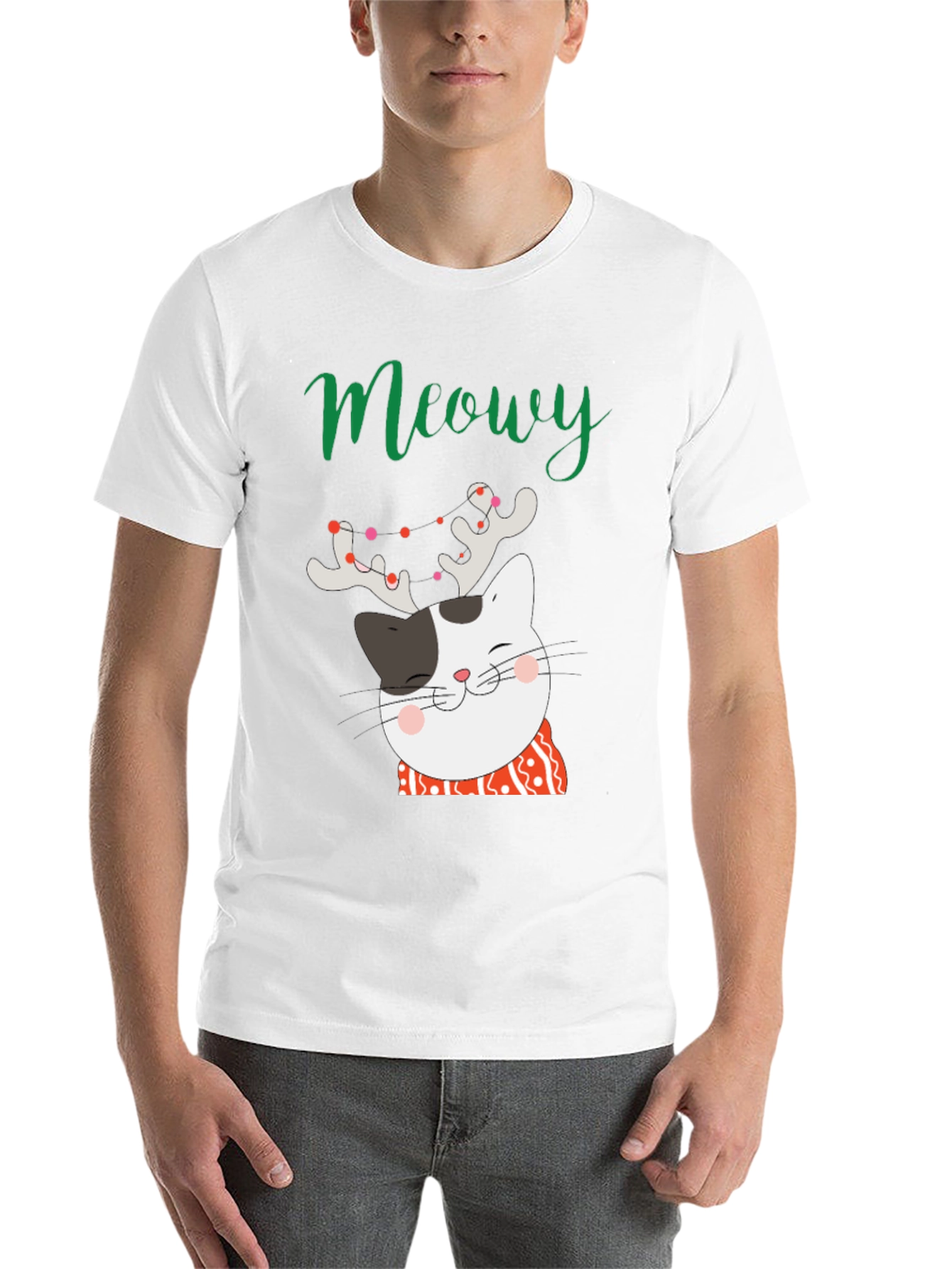 Black Meowy Christmas Cat T-Shirt view 14