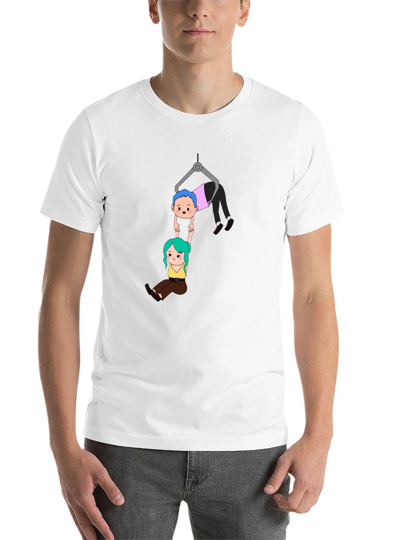 Black Cartoon Couple Crane T-Shirt view 14