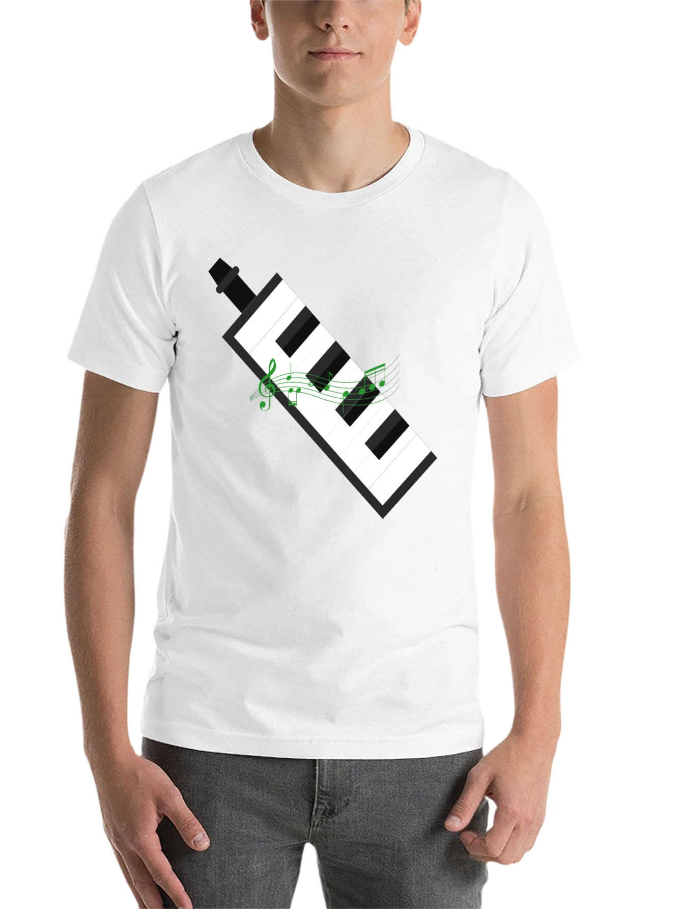 Black Musical Keyboard Graphic Tee - Black Cotton T-Shirt view 14