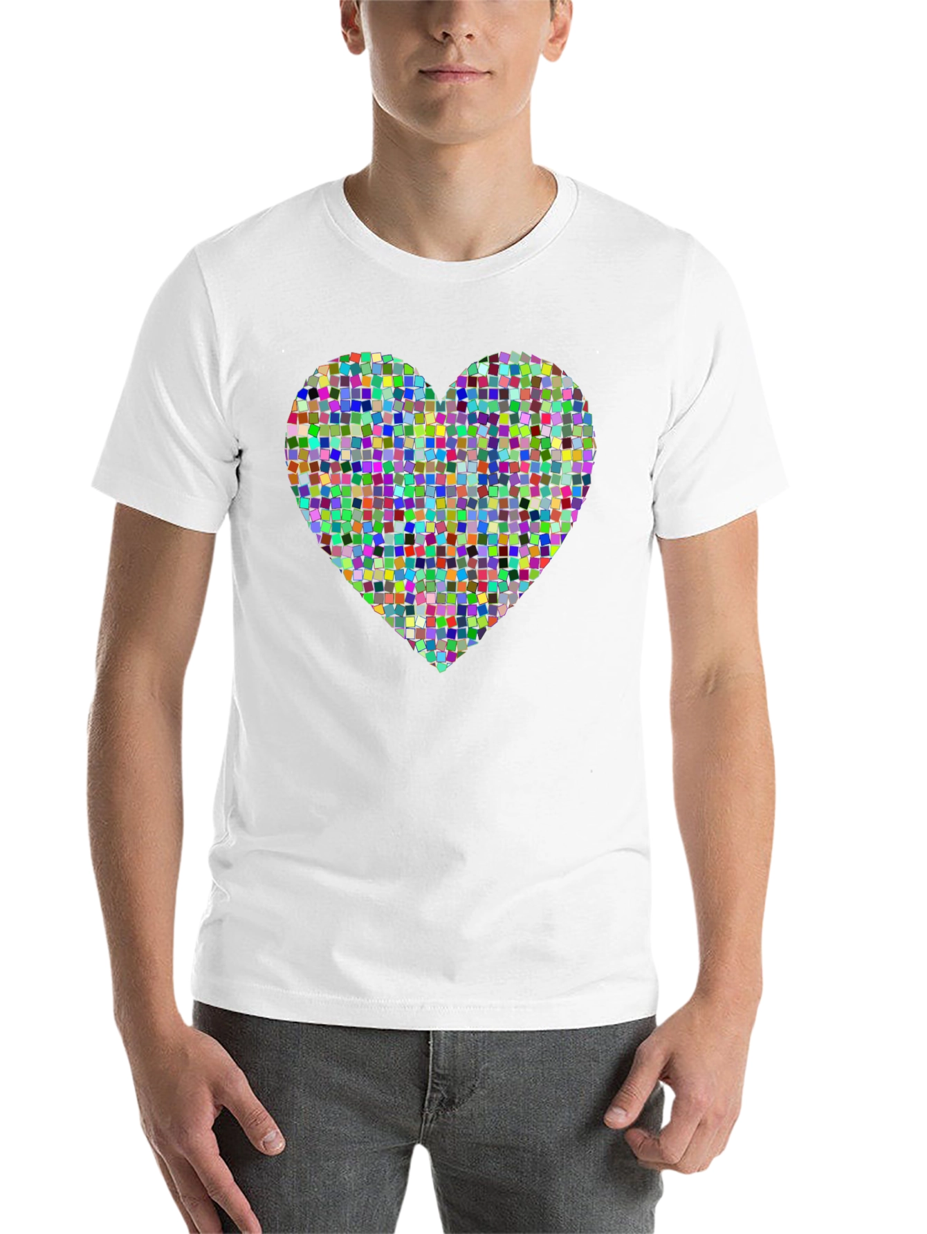 Black Colorful Heart Pixelated T-Shirt view 14