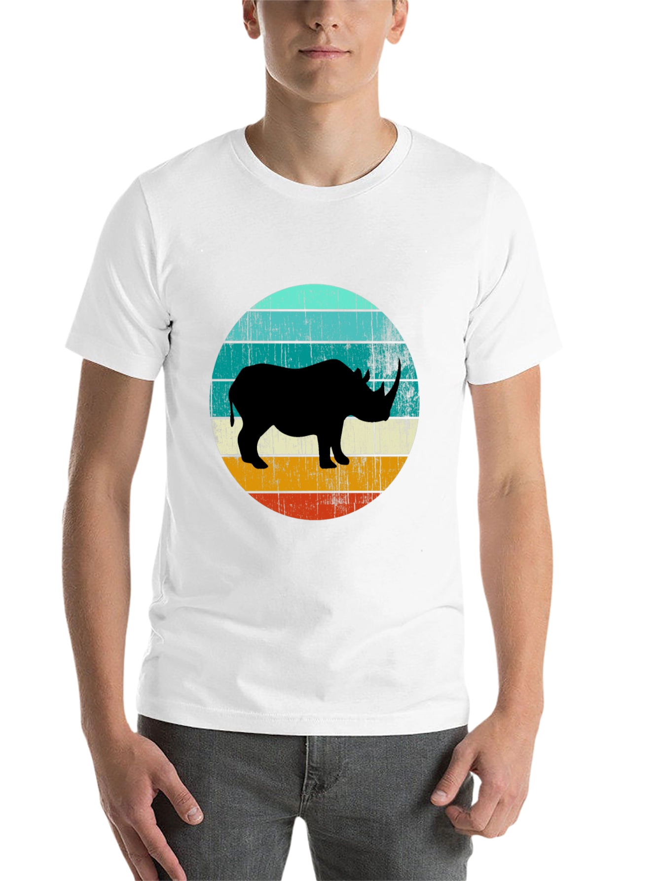 Black Retro Rhino Graphic Tee - Black Cotton T-Shirt view 14