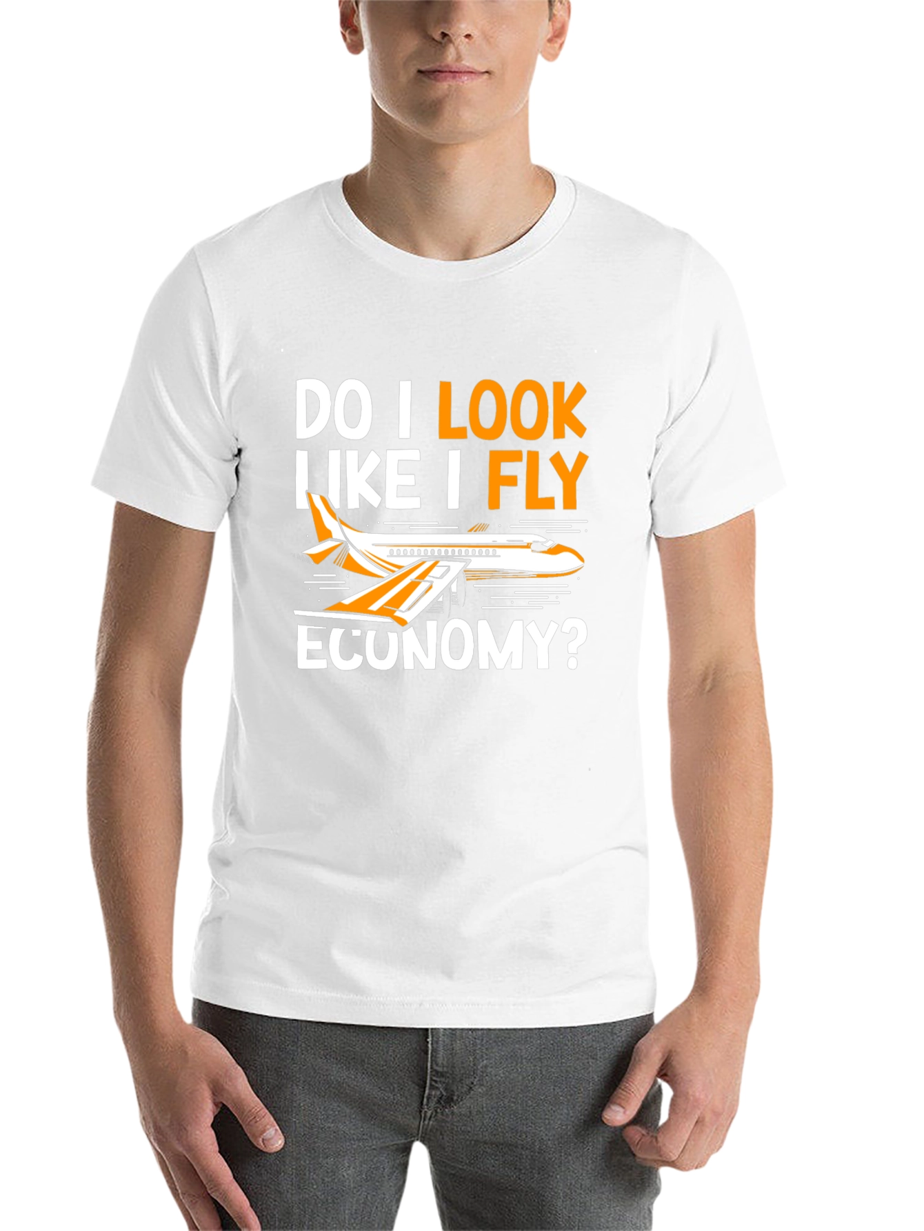 Black Funny "Do I Look Like I Fly Economy?" T-Shirt view 14