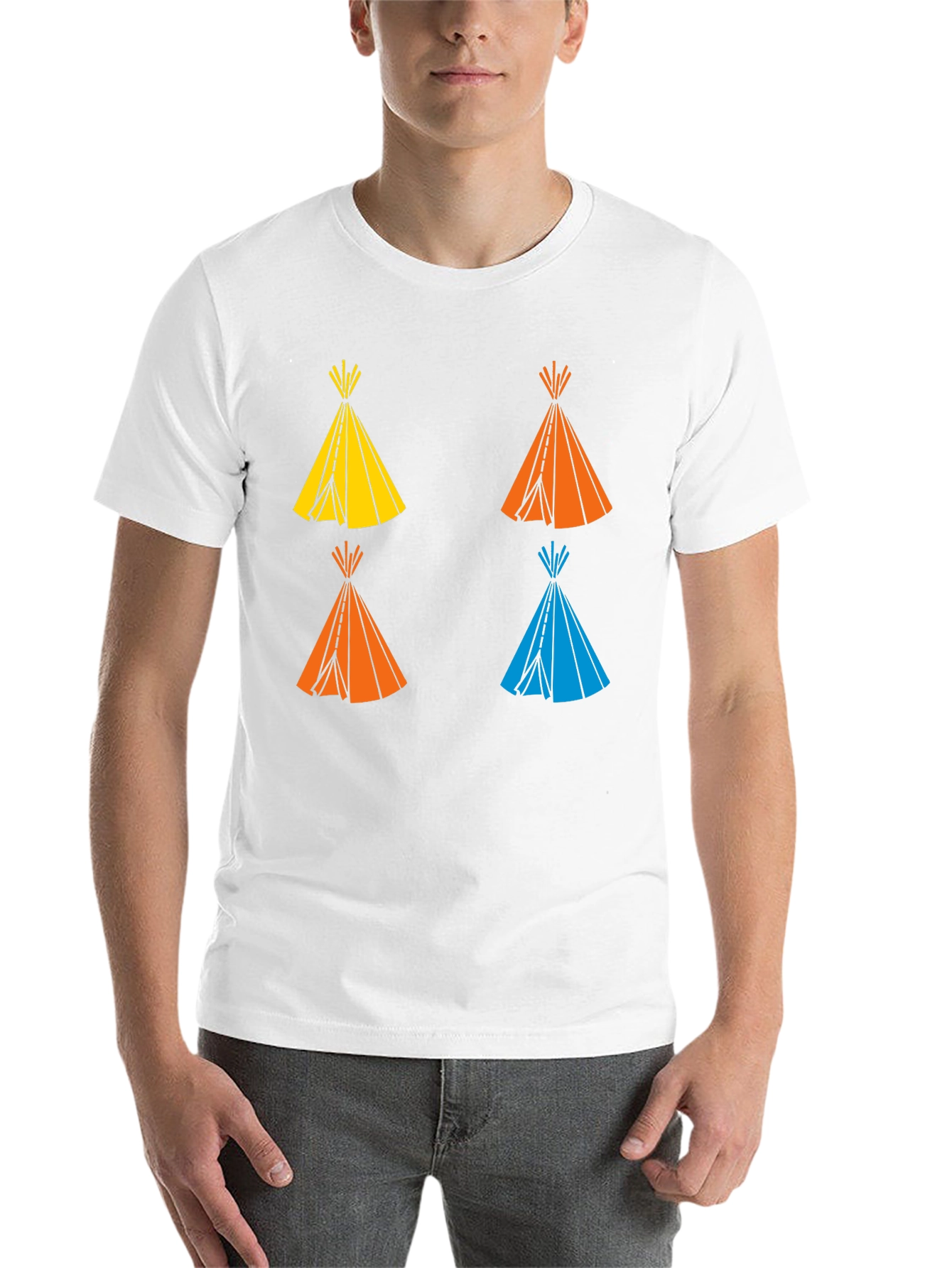 Black Graphic Tee: Colorful Teepee Design - Modern Fit view 14