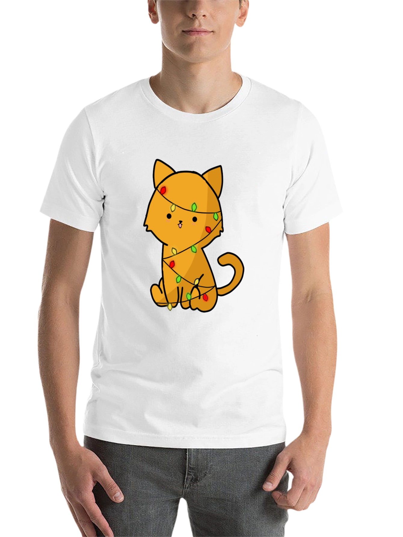 Black Cute Cat with Christmas Lights T-Shirt view 14