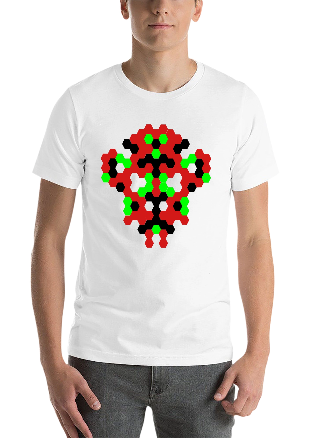 Black Abstract Hexagon Pattern Black T-Shirt view 14