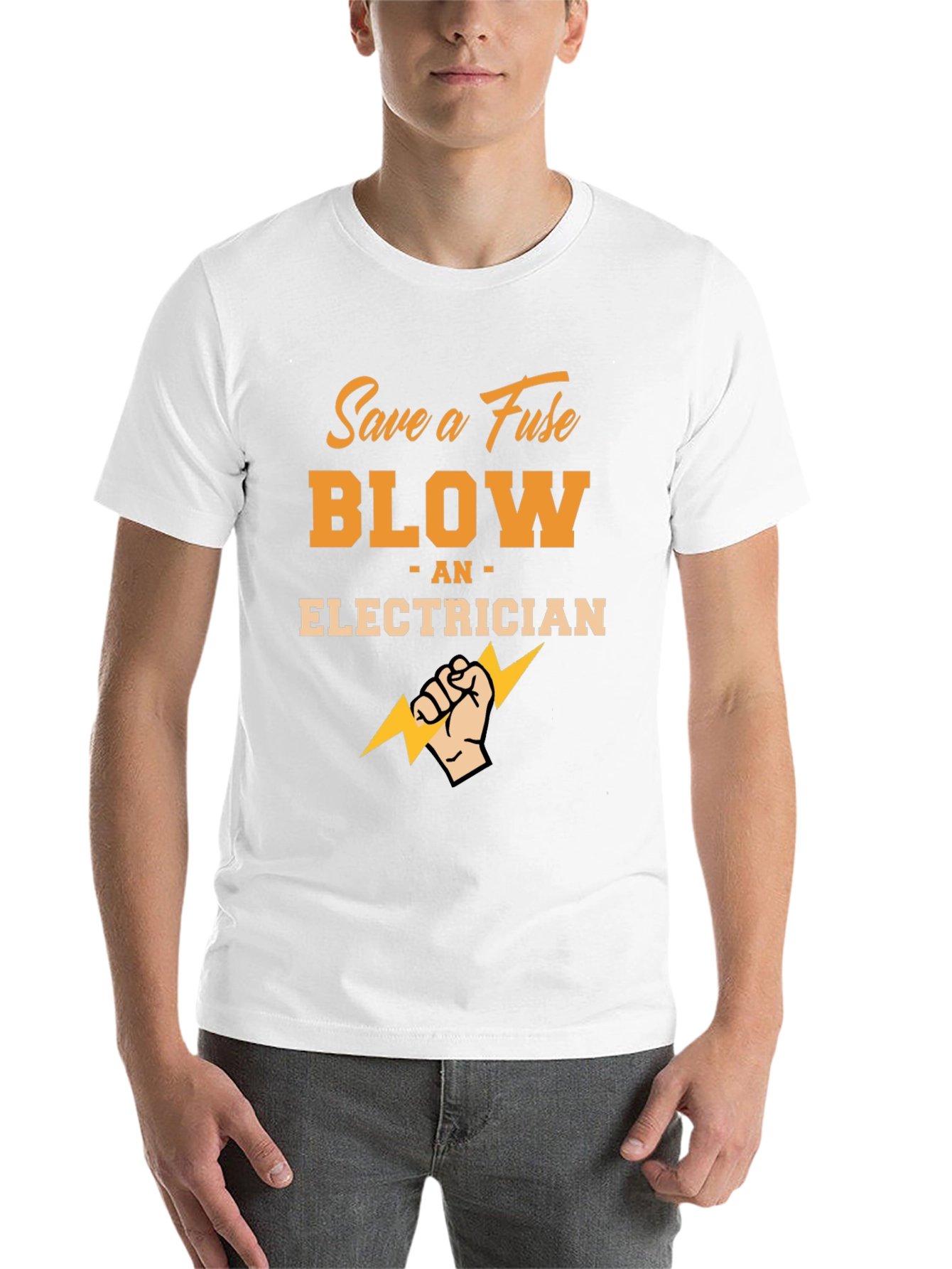 Black Save a Fuse Blow an Electrician Black T-Shirt view 14