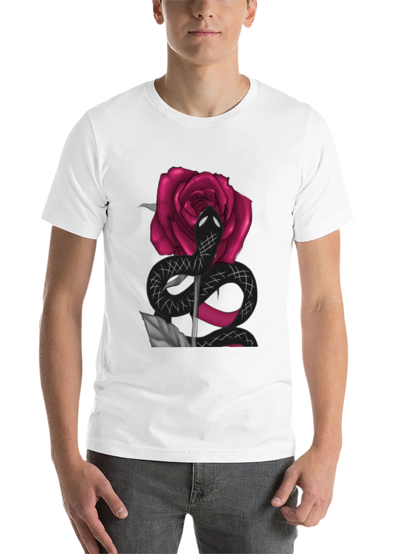 Black Snake & Rose Graphic Tee - Bold Statement T-Shirt view 14