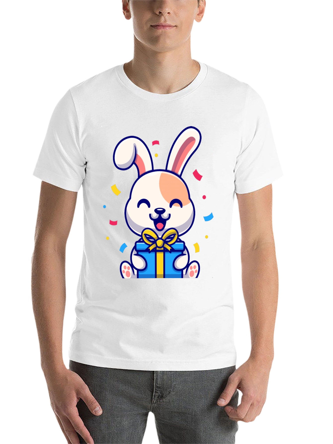 Black Cute Bunny Holding Gift T-Shirt view 14