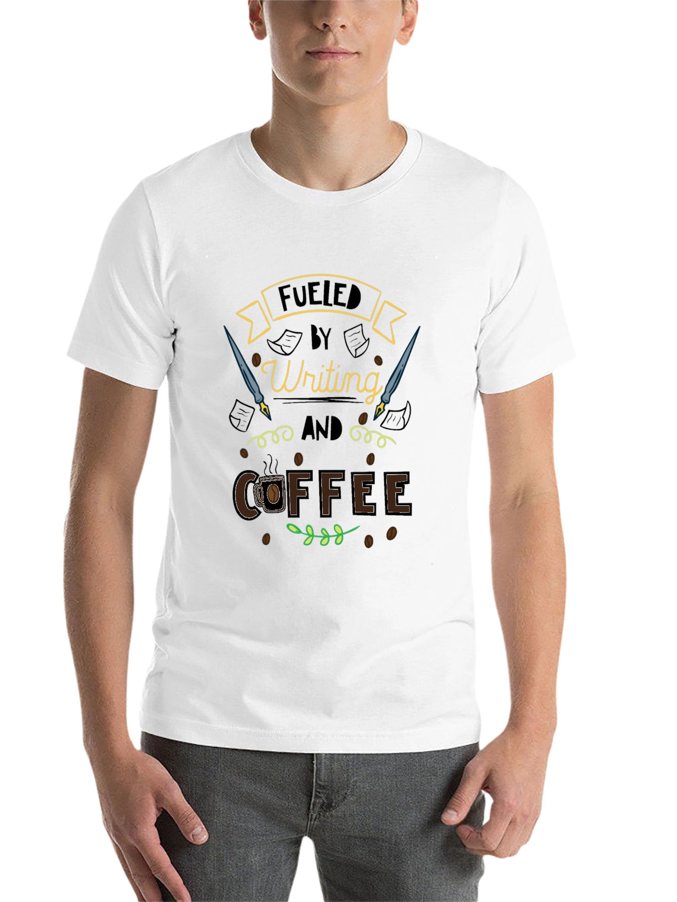 Black Fueled by Writing and Coffee T-Shirt view 14