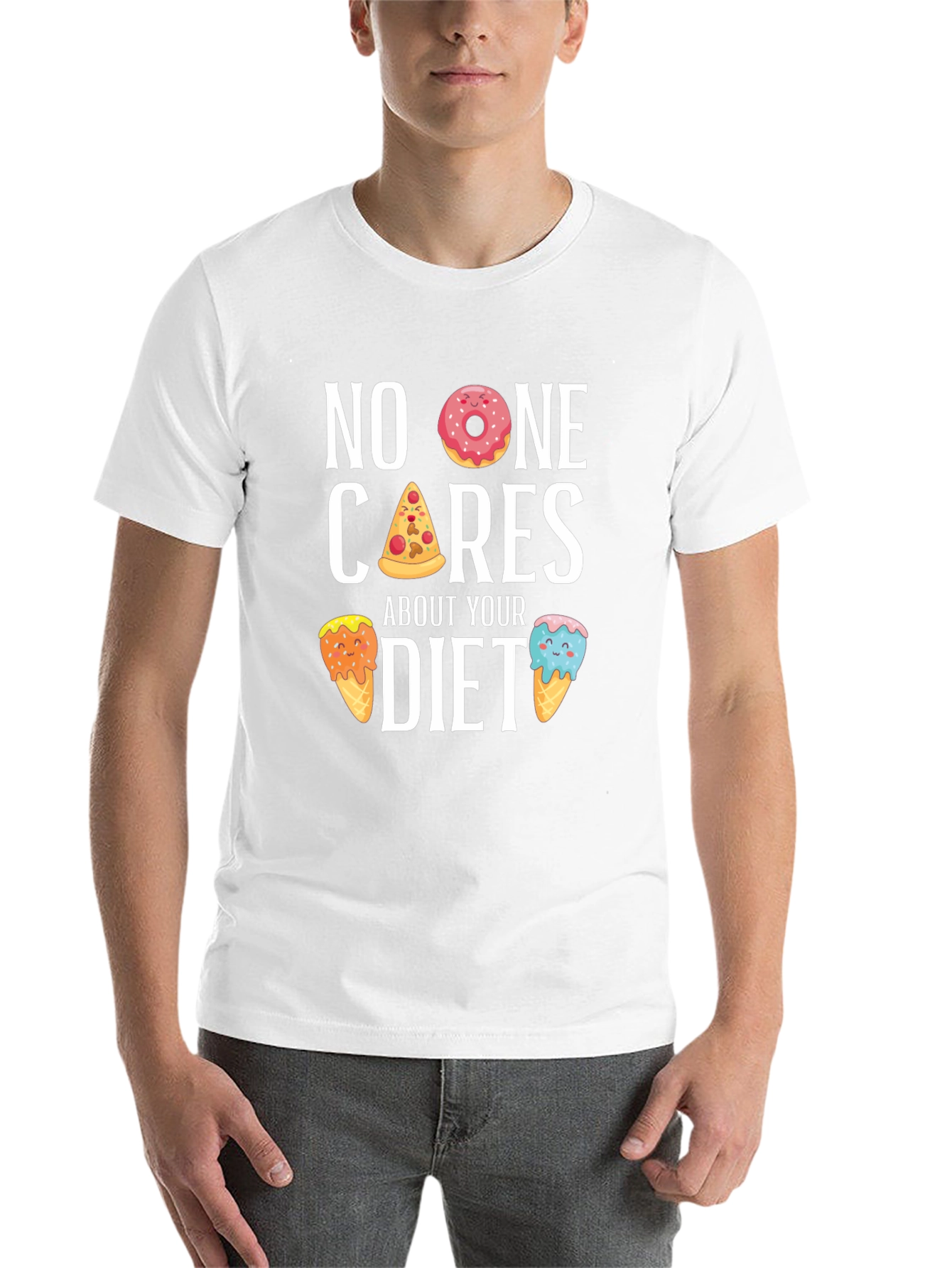 Black Funny Diet T-Shirt - No One Cares, Doughnut, Pizza, Ice Cream view 14
