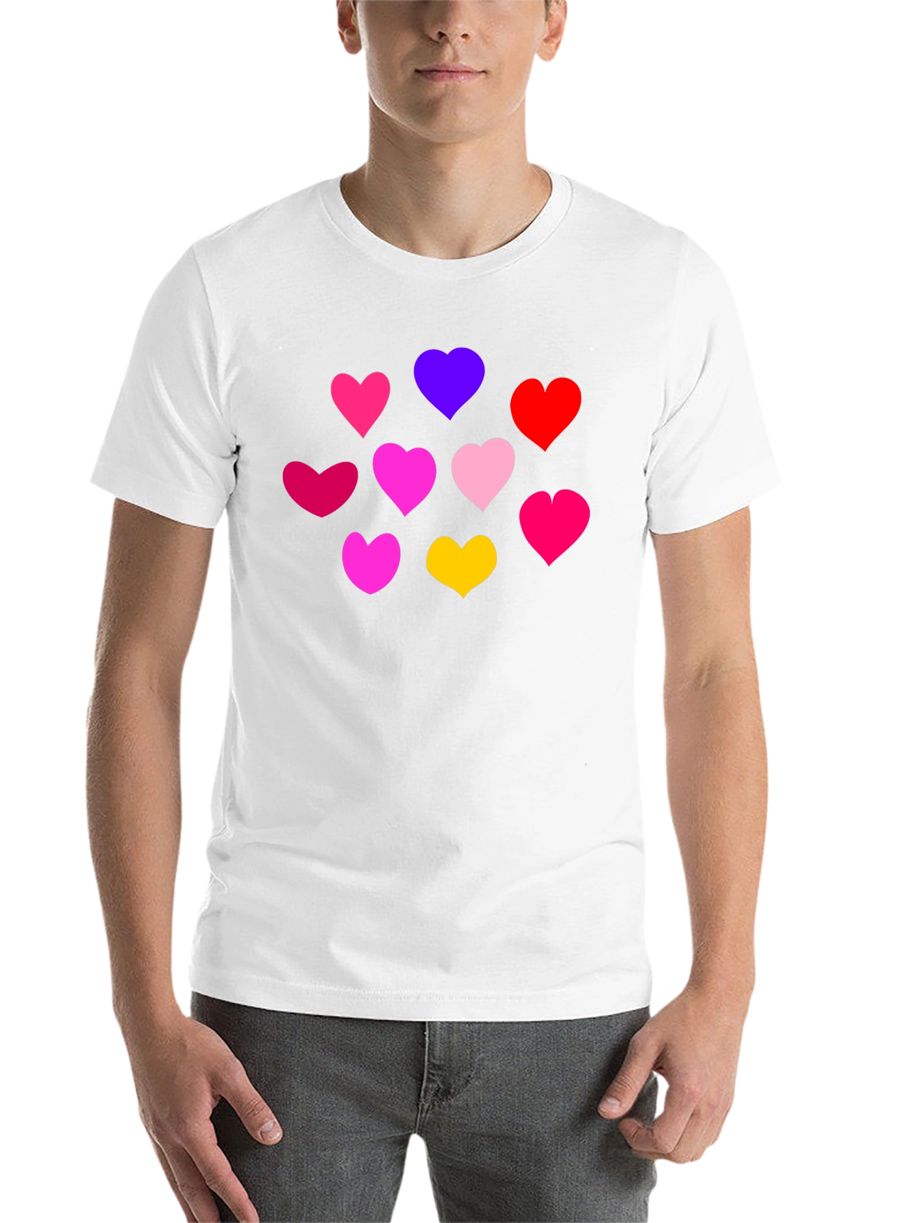 Black Heartful Tee: Colorful Hearts on Black Shirt view 14