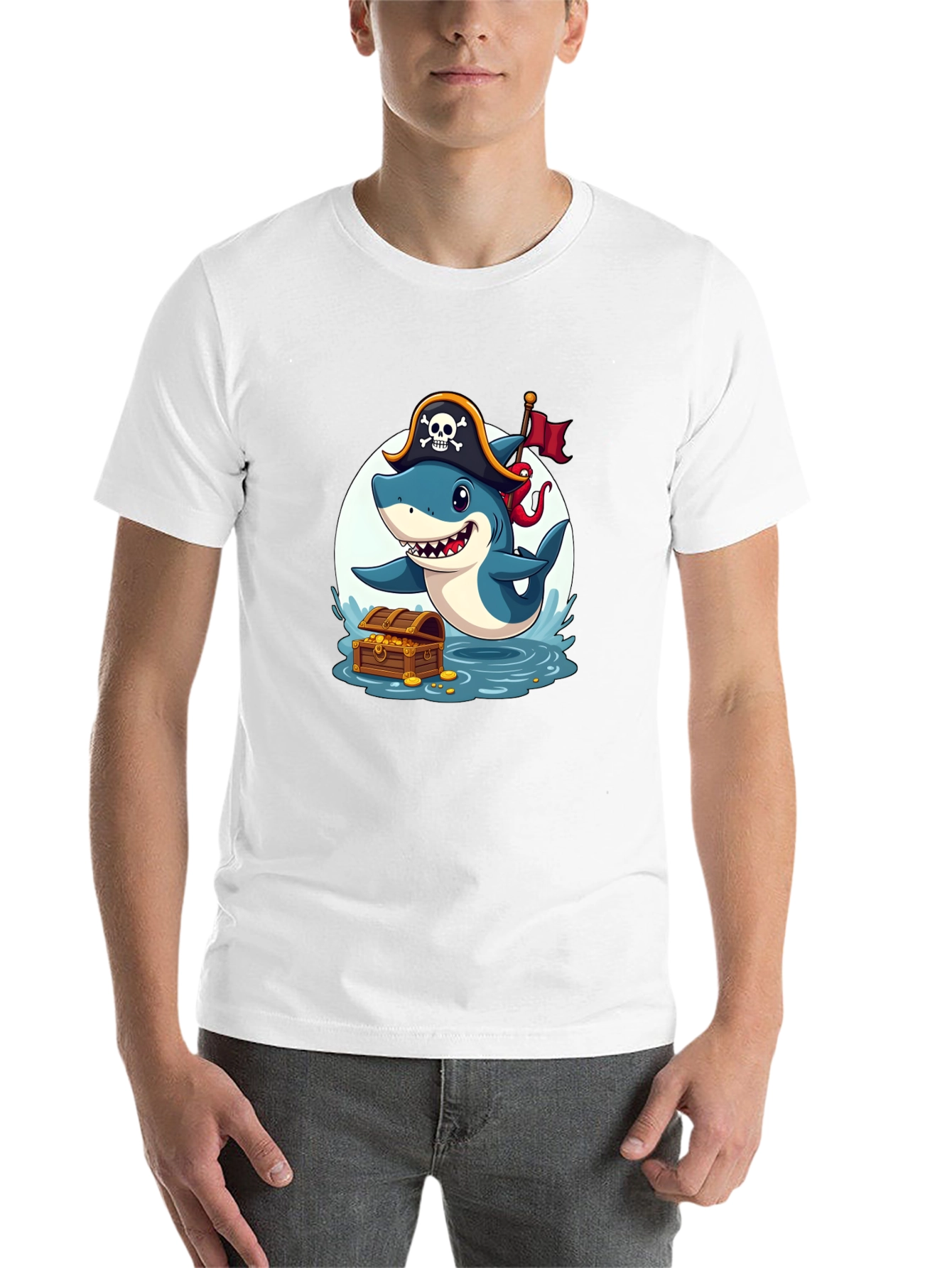 Black Pirate Shark T-Shirt - Cartoon Graphic Tee view 14