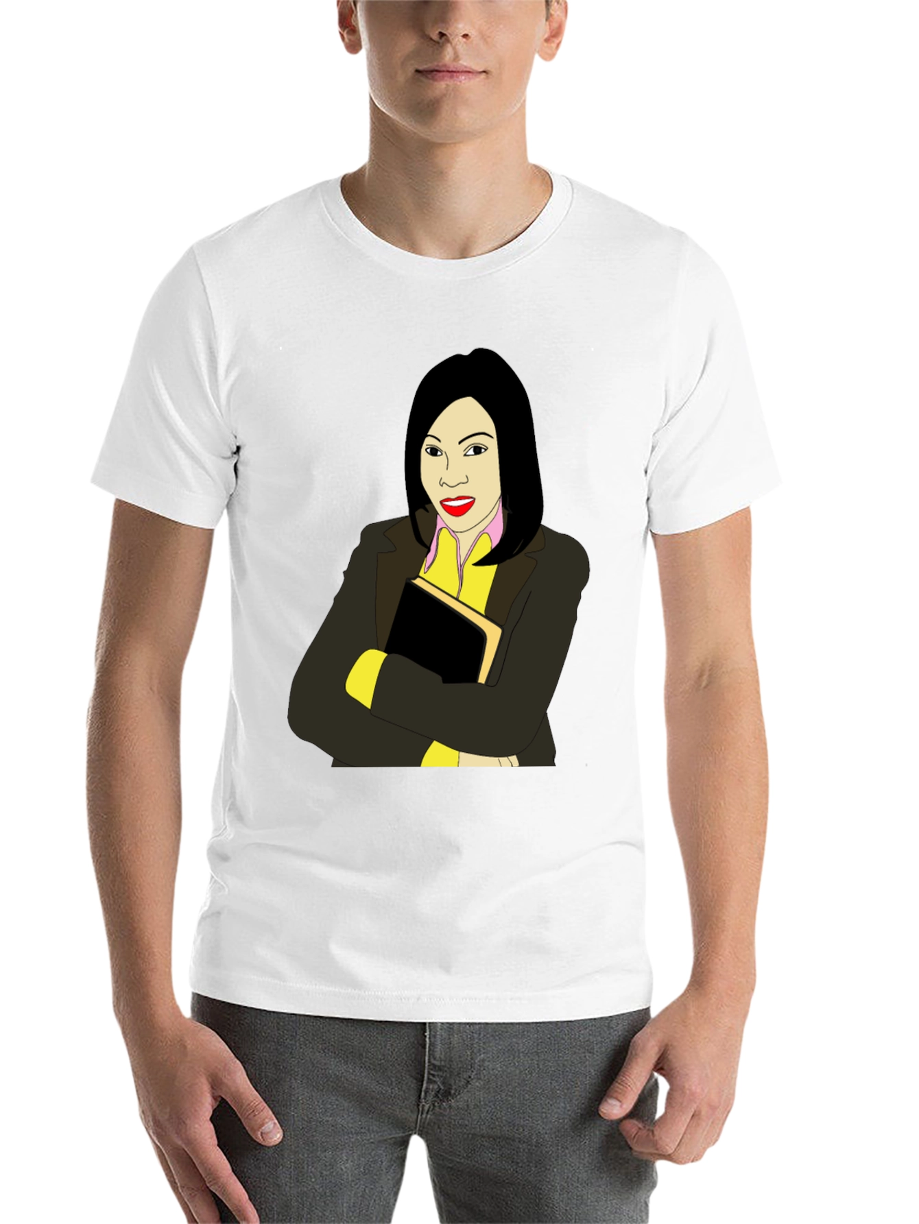 Illustrated Woman on Black T-Shirt - 14