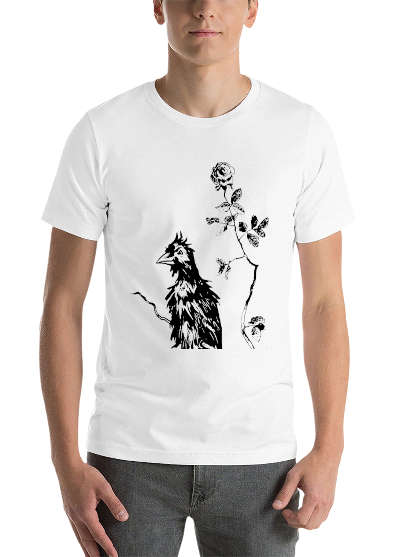 Black Raven and Rose Graphic Black T-Shirt view 14