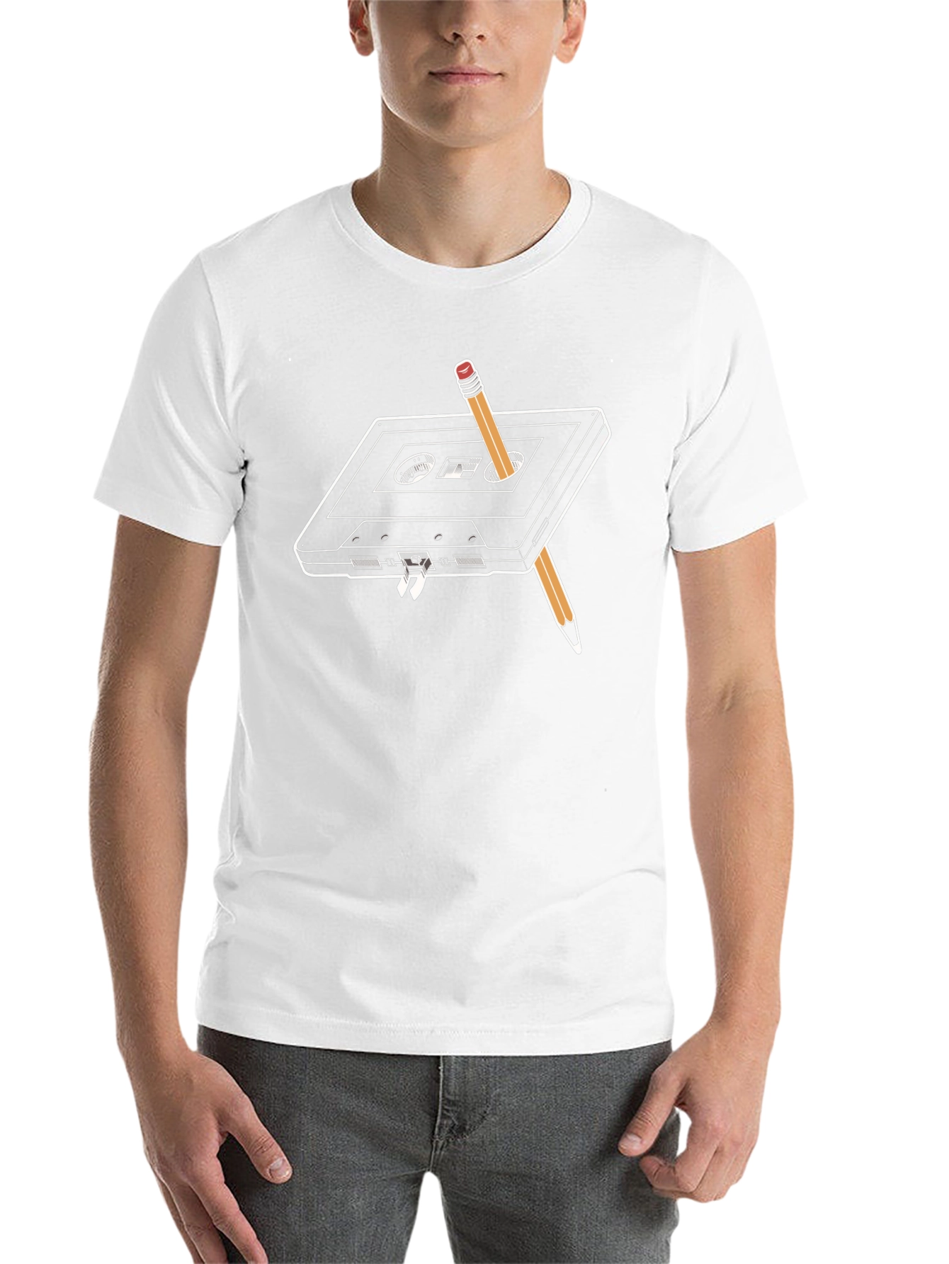 Retro Cassette Tape & Pencil T-Shirt - Black - 14