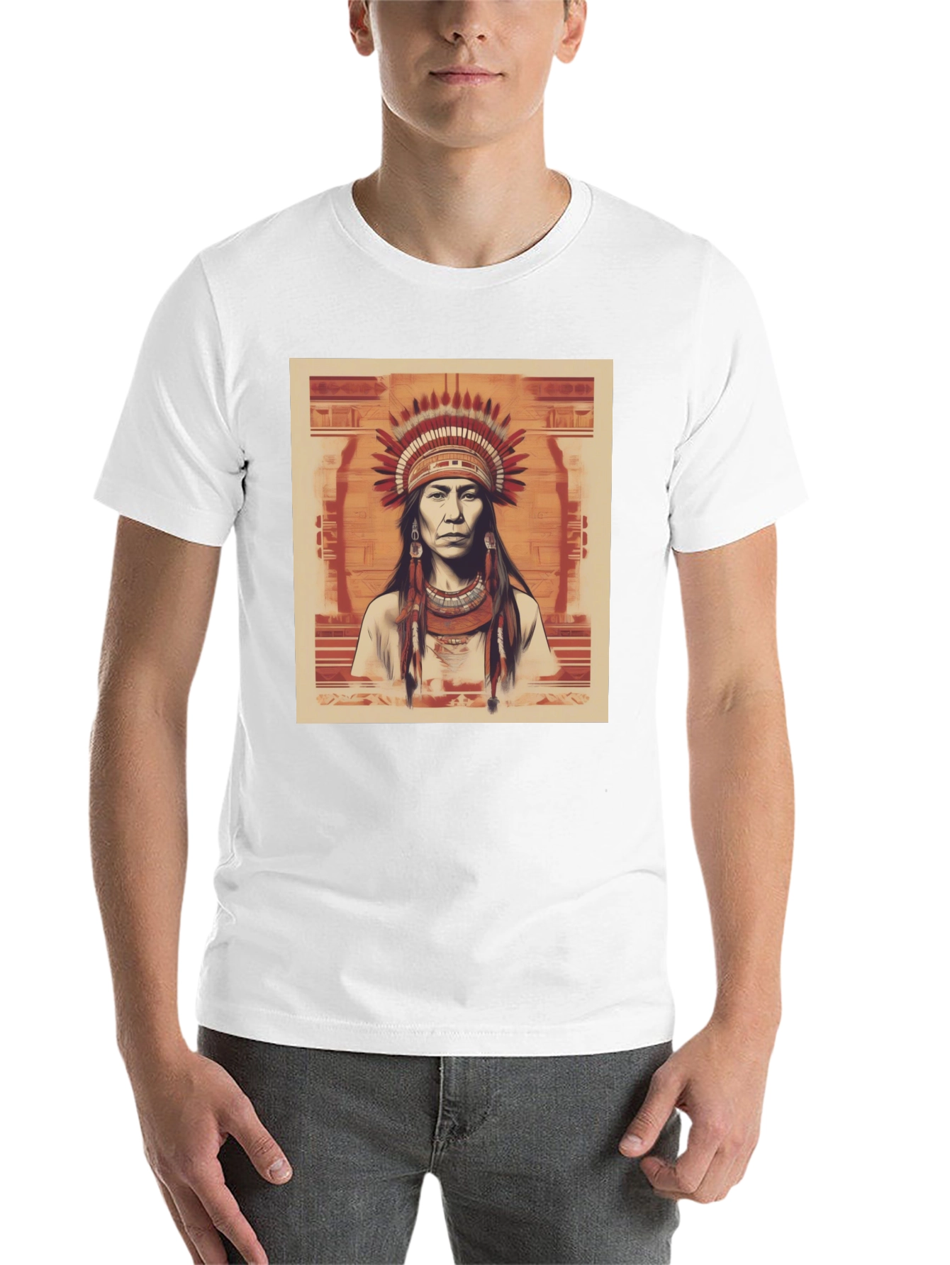 Black Native American Chief Graphic Tee - Black Cotton view 14