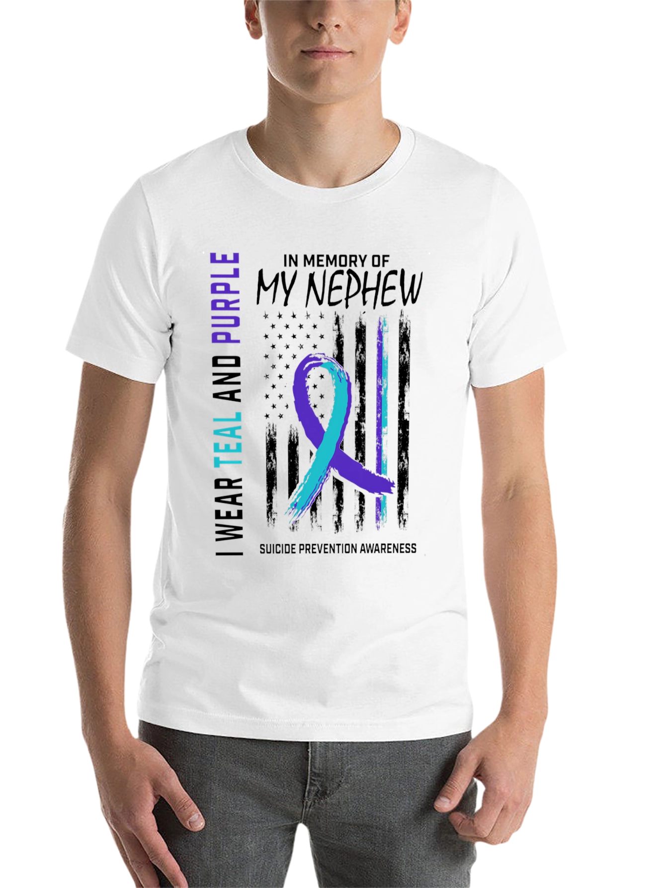 Black Teal and Purple Suicide Awareness T-Shirt view 14