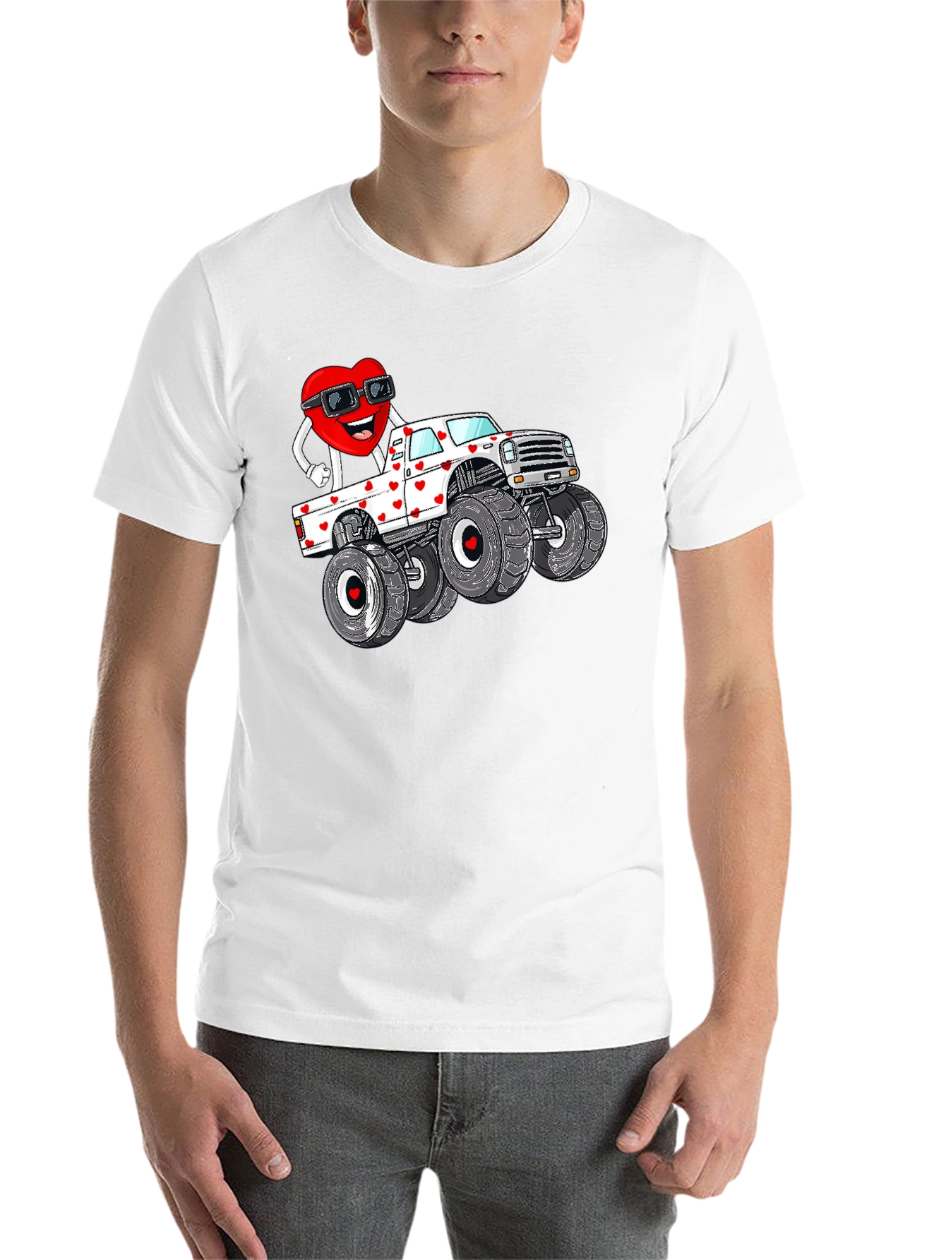 Black Monster Truck Valentine's Day Graphic Tee view 14
