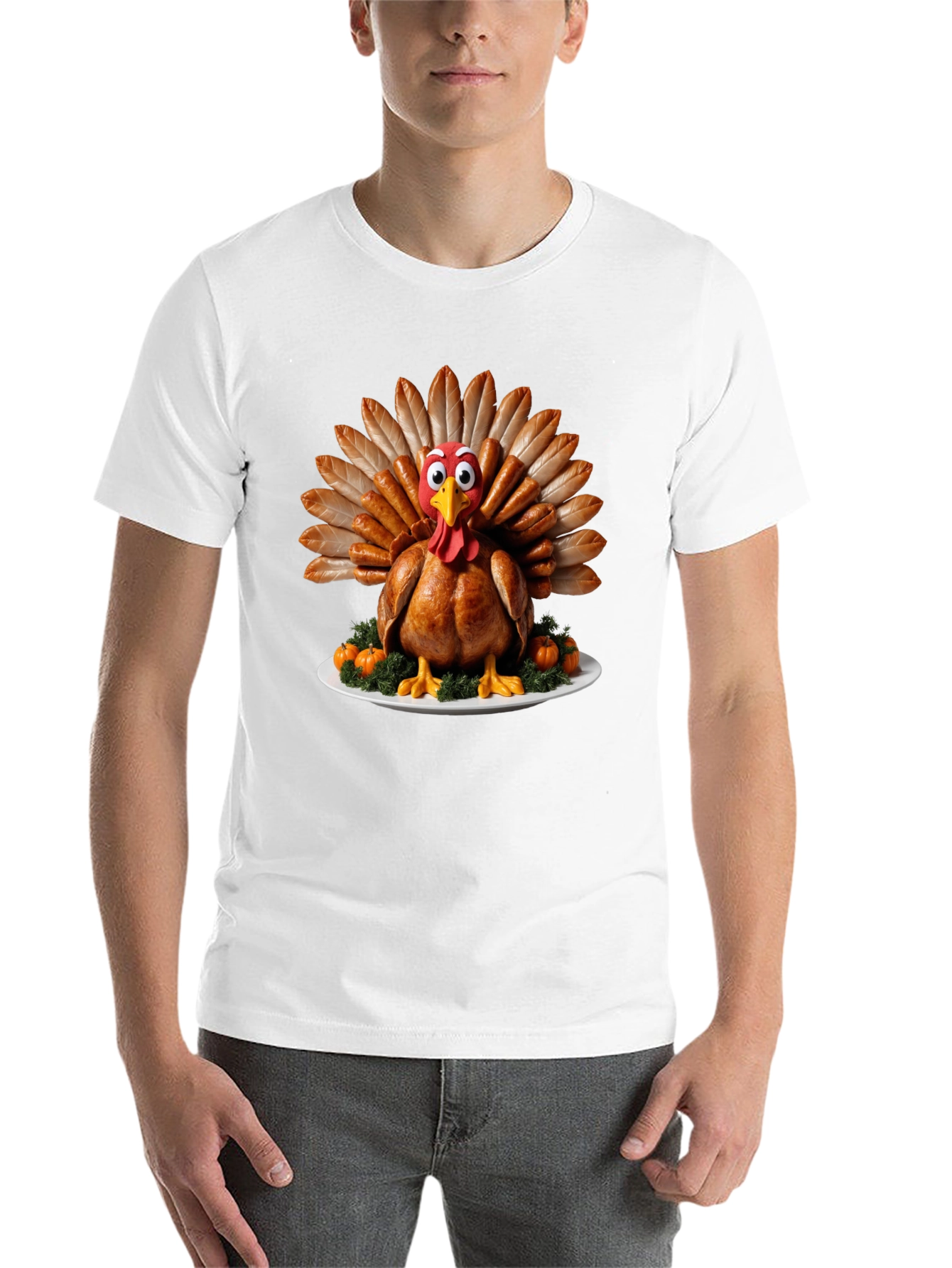 Black Thanksgiving Turkey T-Shirt - Sausage Feather Cartoon Bird view 14