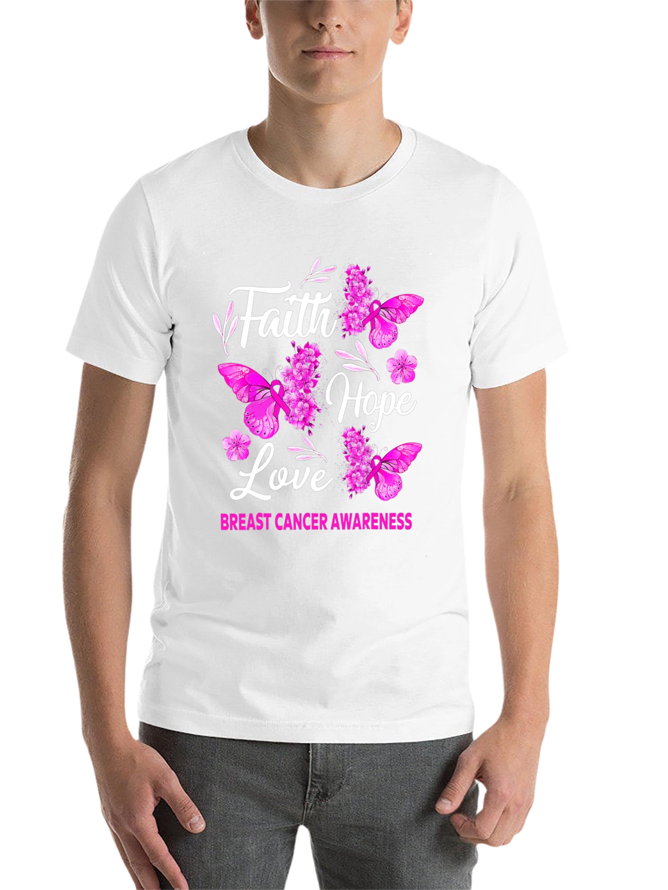 Black Faith Hope Love Breast Cancer Awareness Graphic Tee view 14