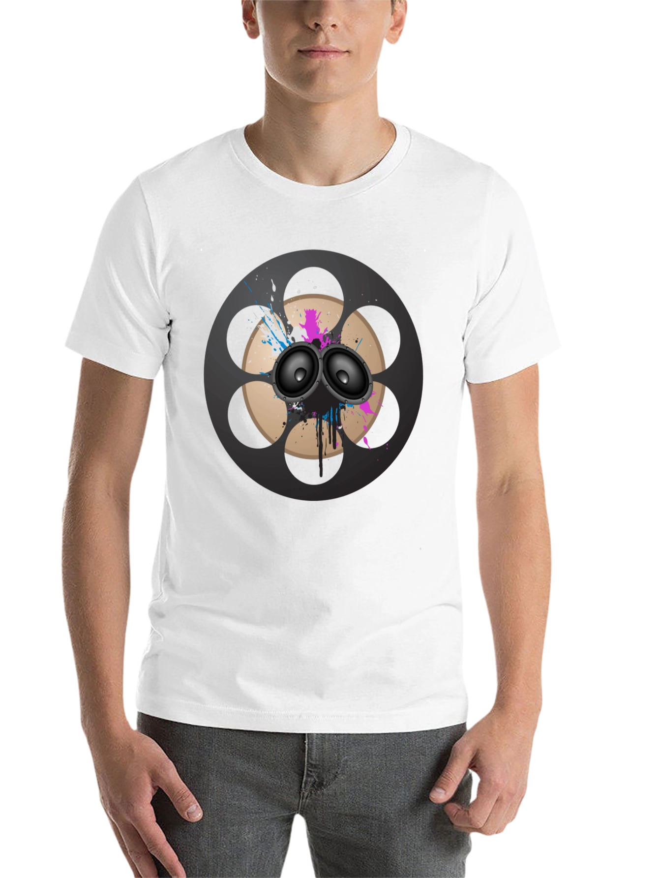 Black Retro Film Reel Speaker Graphic T-Shirt view 14