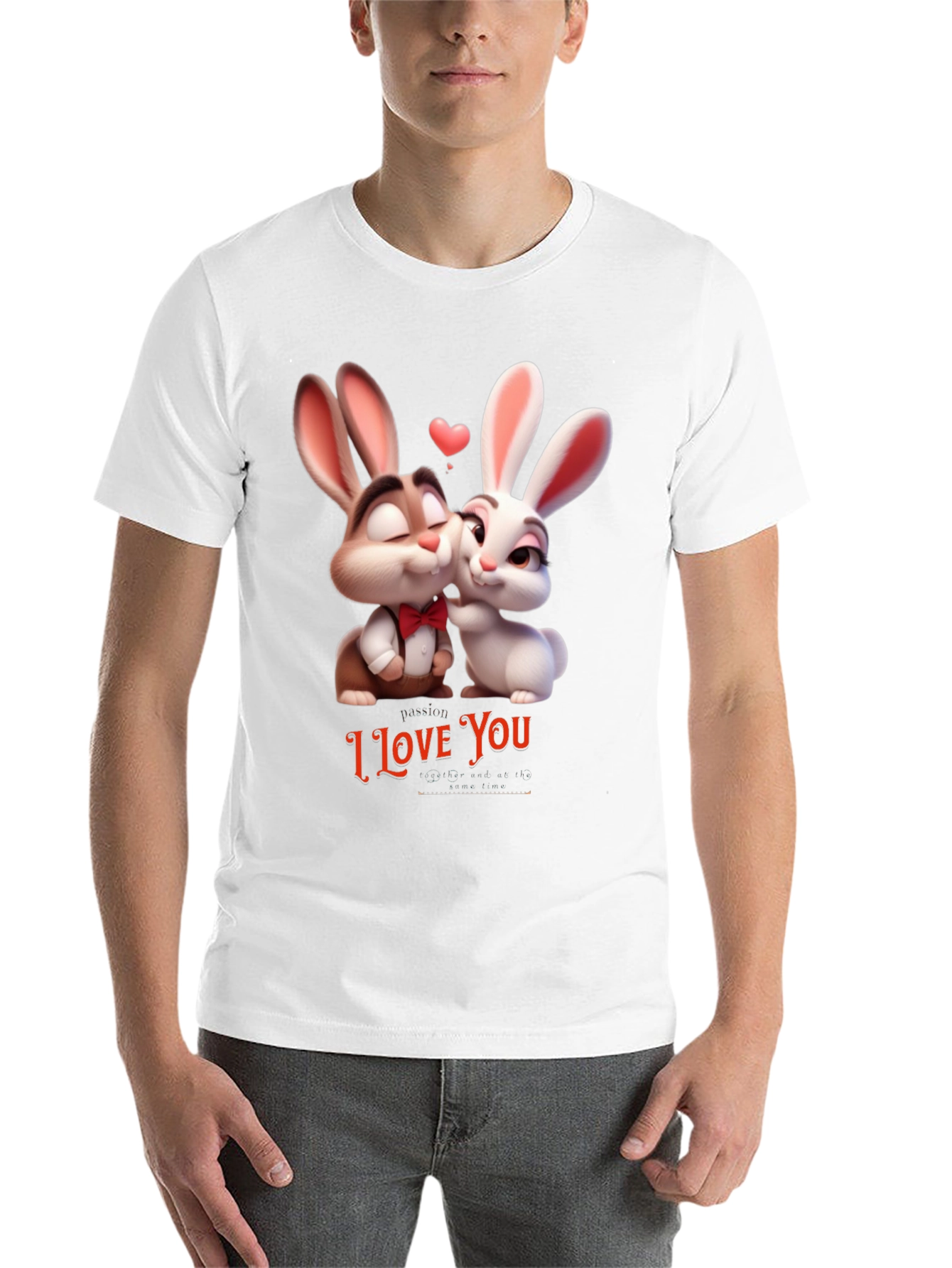 Black I Love You Valentine's Day Bunny T-Shirt view 14