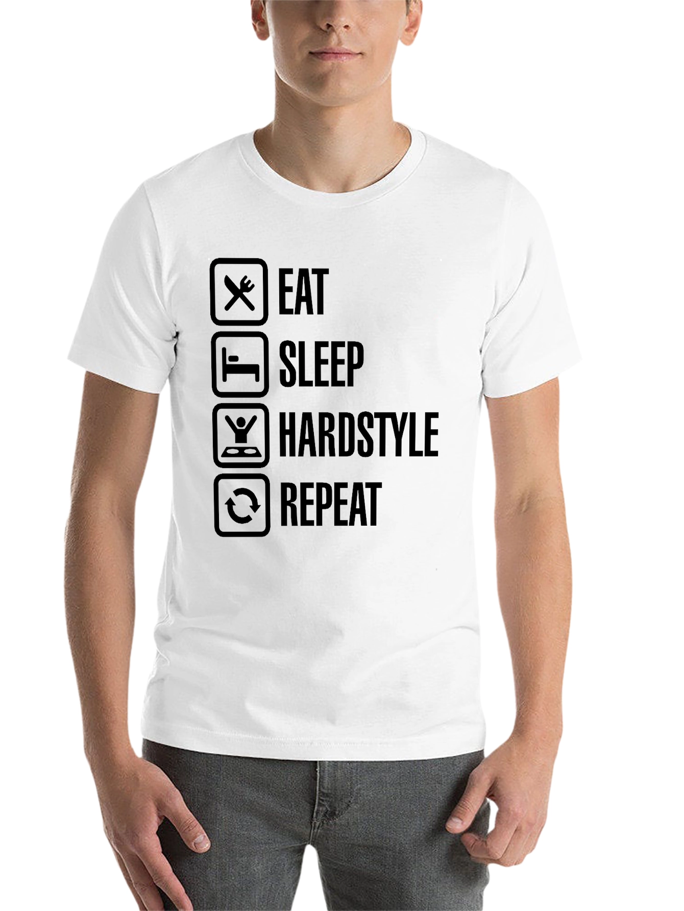 Black Eat Sleep Hardstyle Repeat Black Graphic Tee view 14
