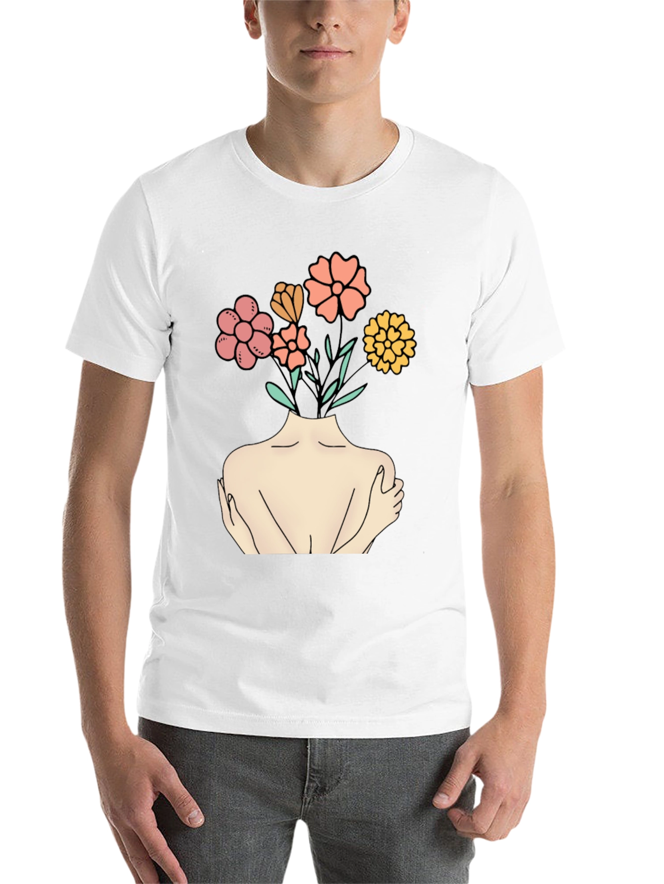 Black Floral Head Black Tee - Self Love Graphic Shirt view 14
